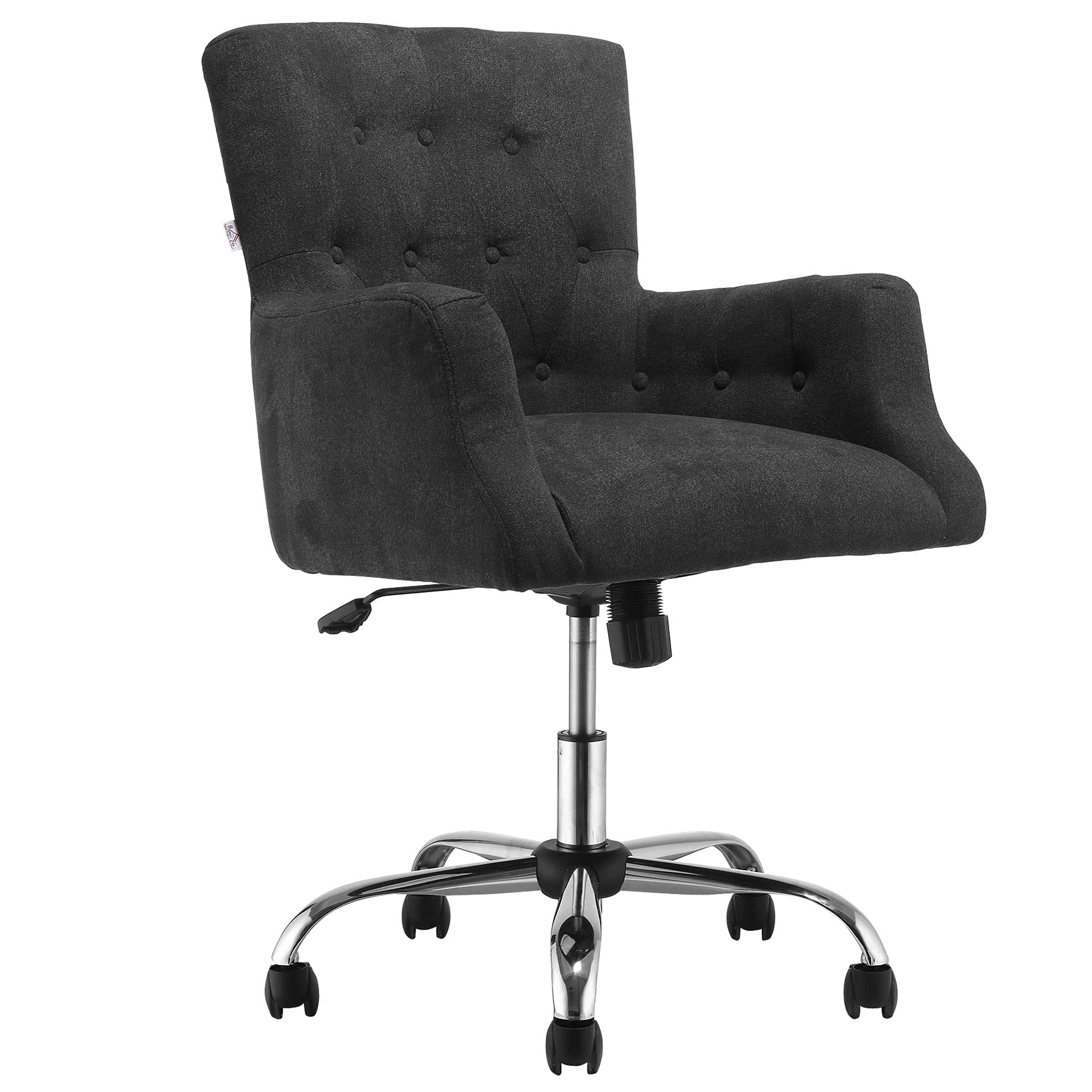 HOMCOM Mid Back Modern Home Office Chair with Tufted Button Design & Padded Armrests - Ergonomic Swivel Computer Desk Chair for Study, Living Room, Bedroom - Carbon Black - Perfect for Remote Work, Gaming & Home Office Setup