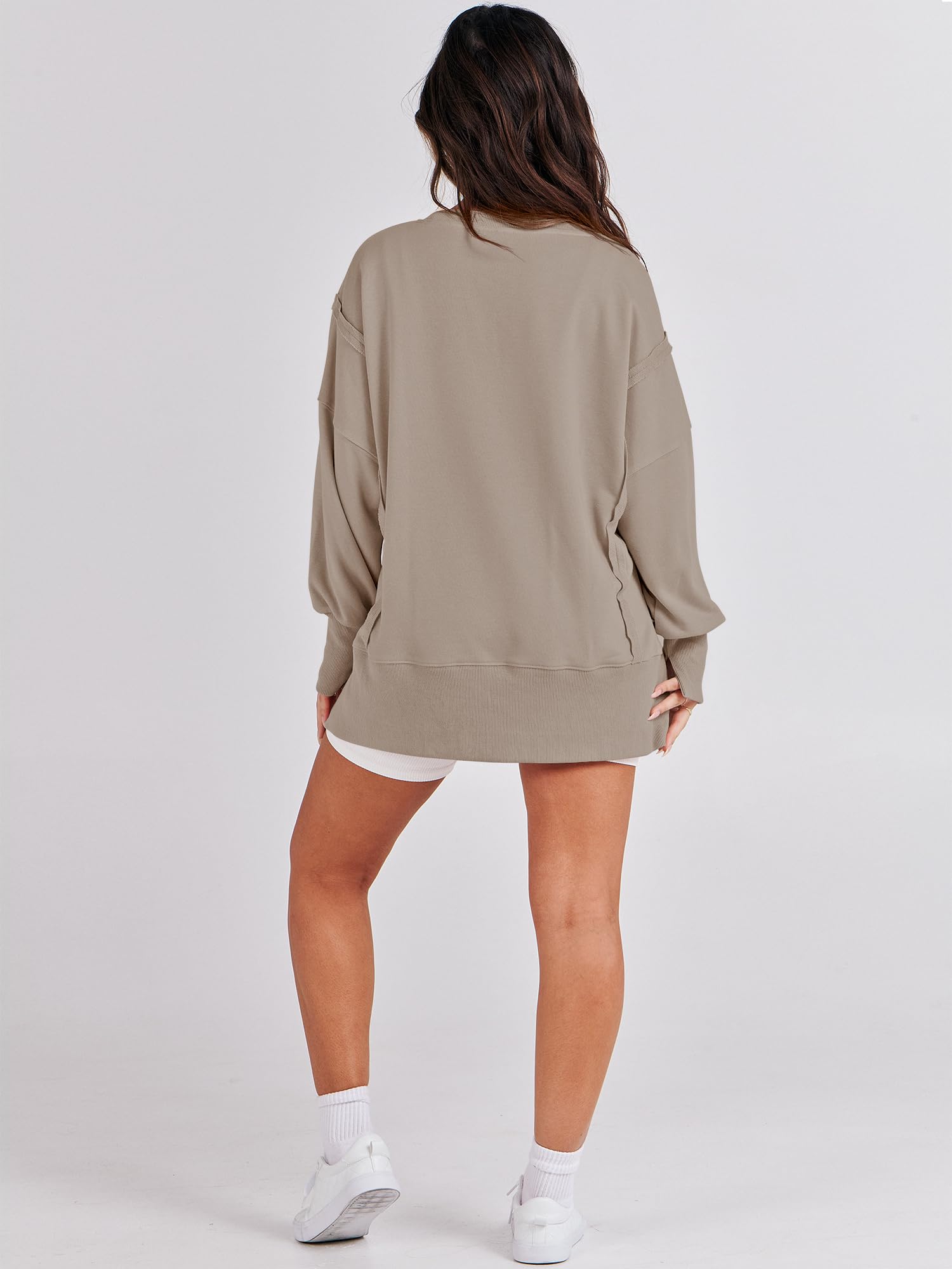 ANRABESS Women's Oversized Sweatshirt - Crew Neck Long Sleeve Casual Loose Fit Slit Tunic Top for Fall 2025 | Cozy Lounge Wear, Street Style Fashion, Layering Essential