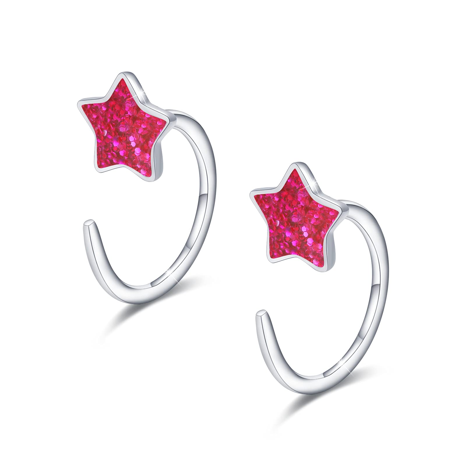 Turquoise Star Hug Hoop Earrings - 925 Sterling Silver Huggie Cartilage Earrings for Women & Girls | Tiny Half Hoop Jewelry Gifts for Everyday Wear & Special Occasions