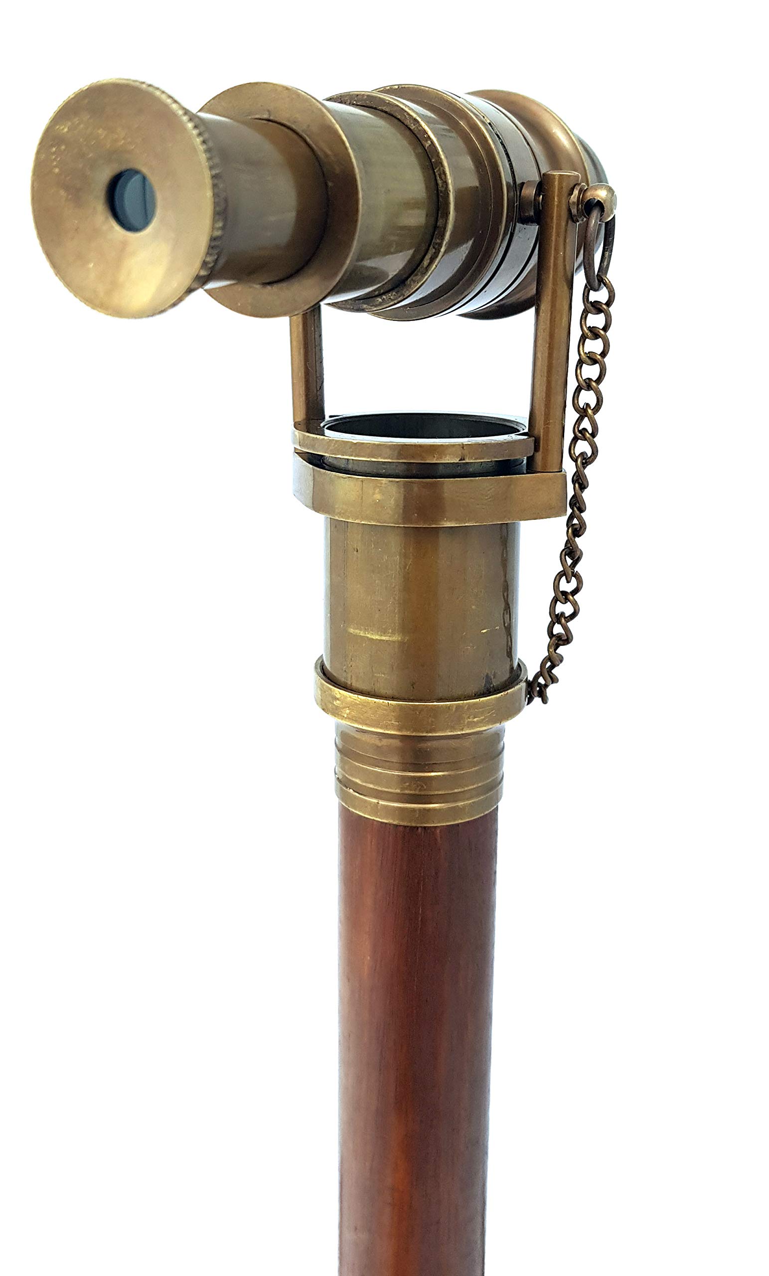 Antique Brass Nautical Telescope Walking Cane - Foldable Rosewood Steampunk Style Wooden Stick for Costume & Cosplay - Perfect for Pirate, Victorian, or Steampunk Outfits & Collectors
