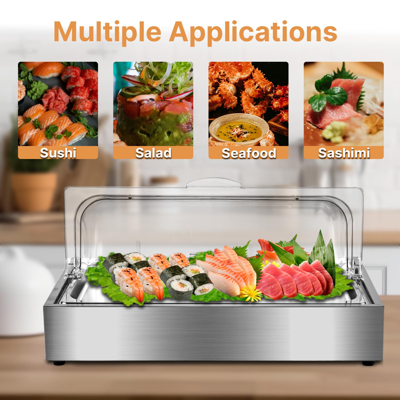 5QT Clear Roll Top Ice Food Serving Display Tray - Cold Serving Cooler Platter for Charcuterie, Desserts & Party Snacks | Perfect for Home Entertaining, Buffets & Outdoor Gatherings
