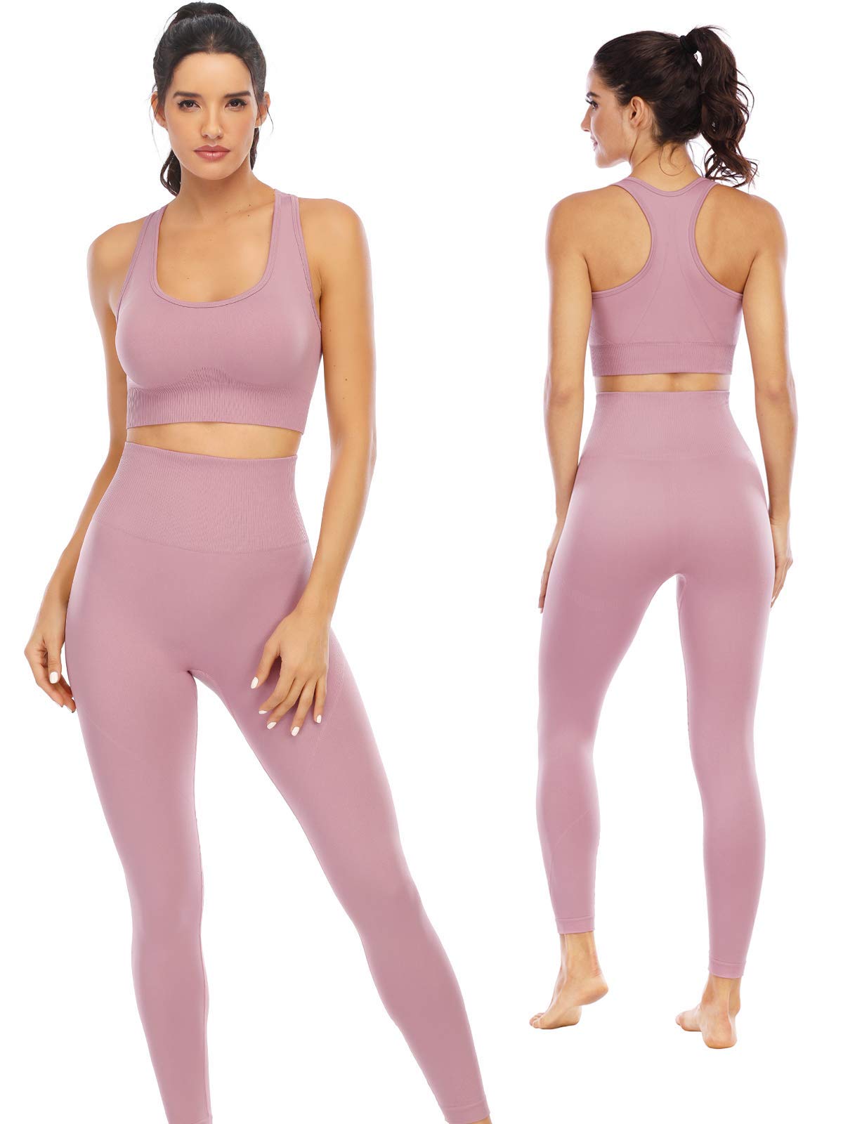 Premium 2-Piece Women's Workout Set - High Waisted Seamless Yoga Leggings & Padded Sports Bra | Gym Clothes for Yoga, Running & Fitness Training