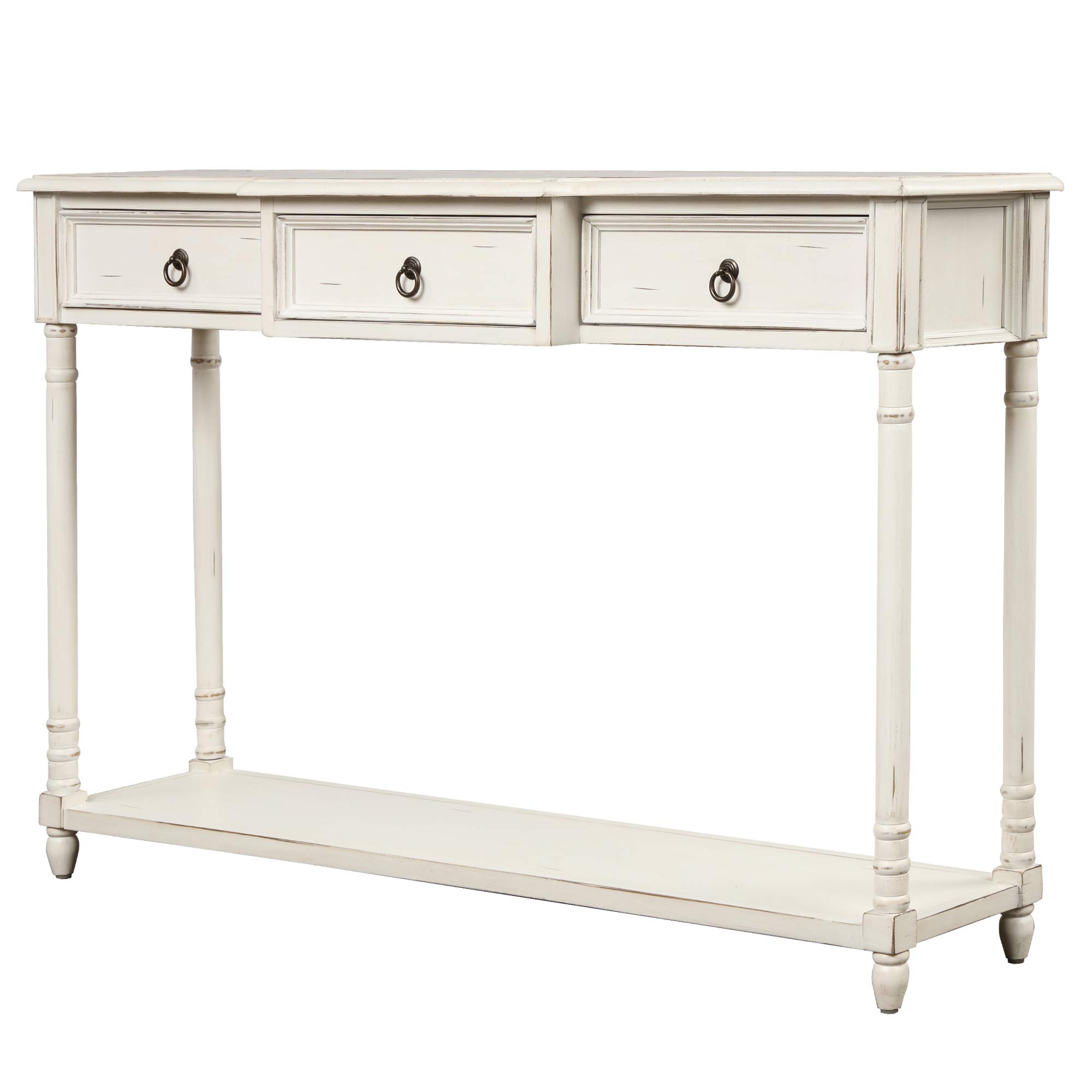 Bidook Console Table with Drawers - Entryway Sofa Table with Projecting Drawers & Long Shelf, Antique White - Perfect for Hallway Decor, Living Room Accent & Small Space Organization