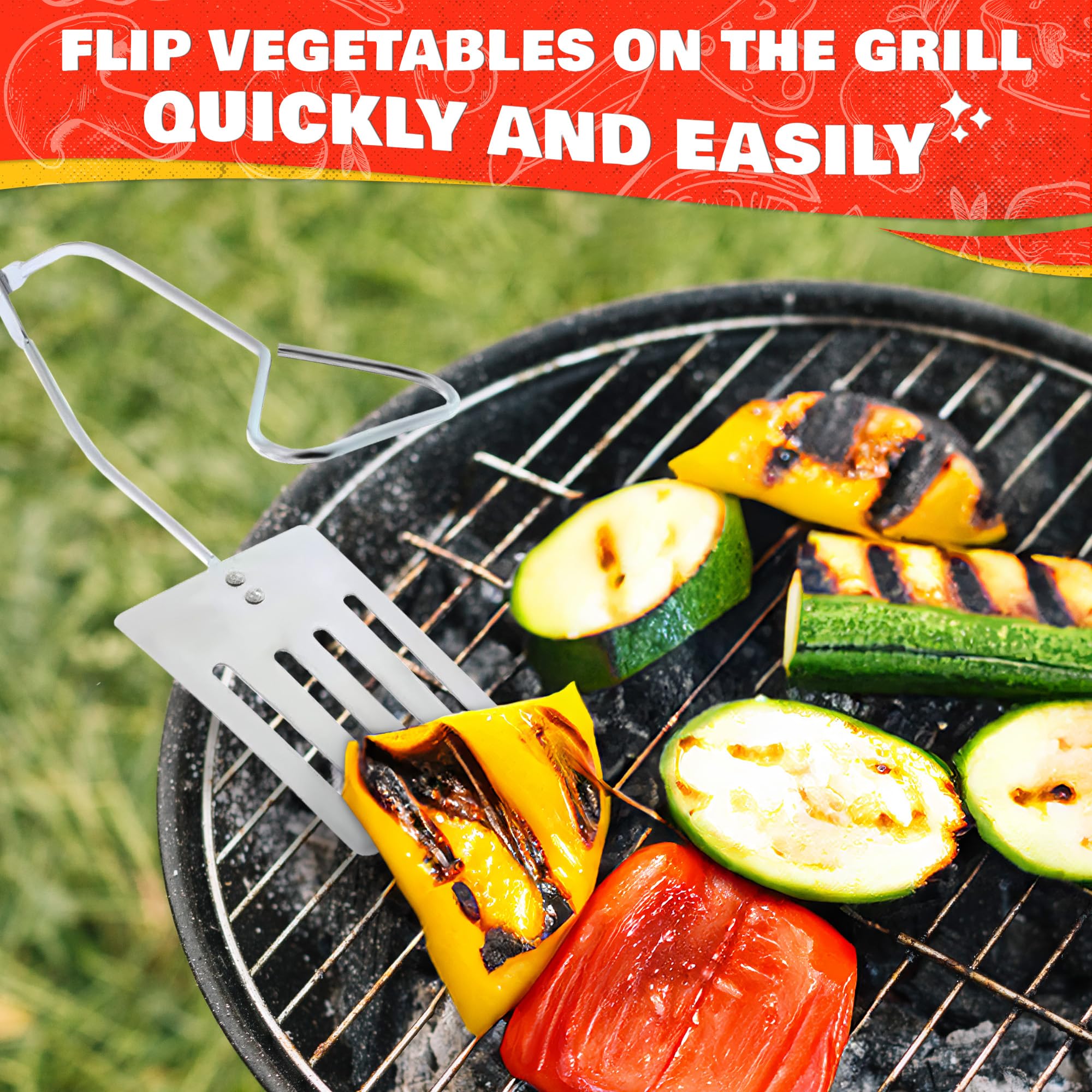 Stainless Steel BBQ Grill Tongs & Spatula Set - 2-in-1 Long Handle Cooking Tools for Outdoor Grilling, Camping & Backyard Barbecues - Durable Metal Kitchen Utensils for Flipping, Turning & Serving Food