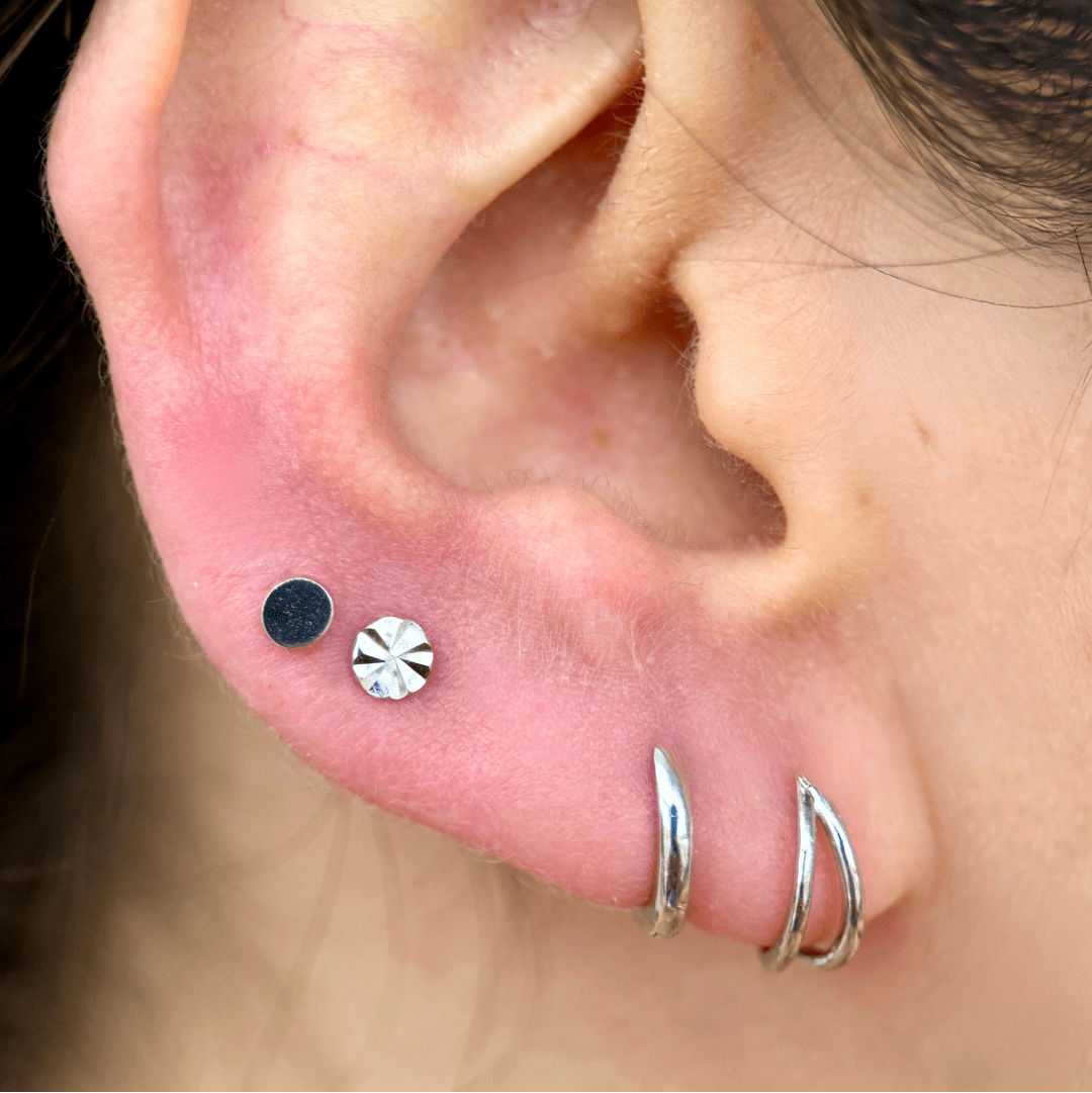 14K White Gold Diamond Cut Flat Back Stud Earrings for Women - Perfect for Everyday Wear, Parties & Special Occasions