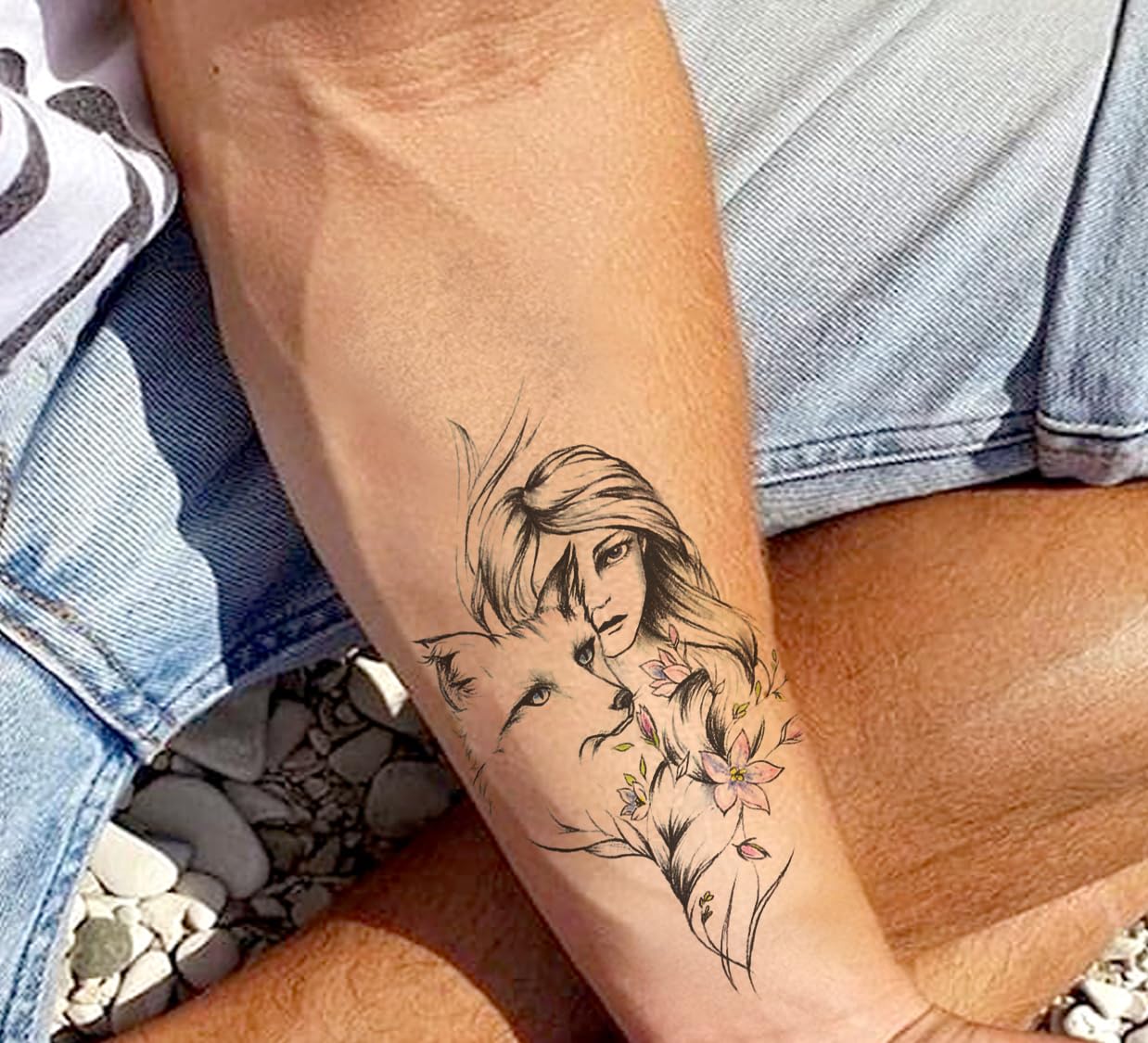 Waterproof Temporary Tattoo Stickers for Men & Women - Realistic 3D Flowers, Butterflies, Stars, Angels, Wolves & Armband Designs (21x15cm) | Perfect for Parties, Halloween, Cosplay & Body Art | HB-887X