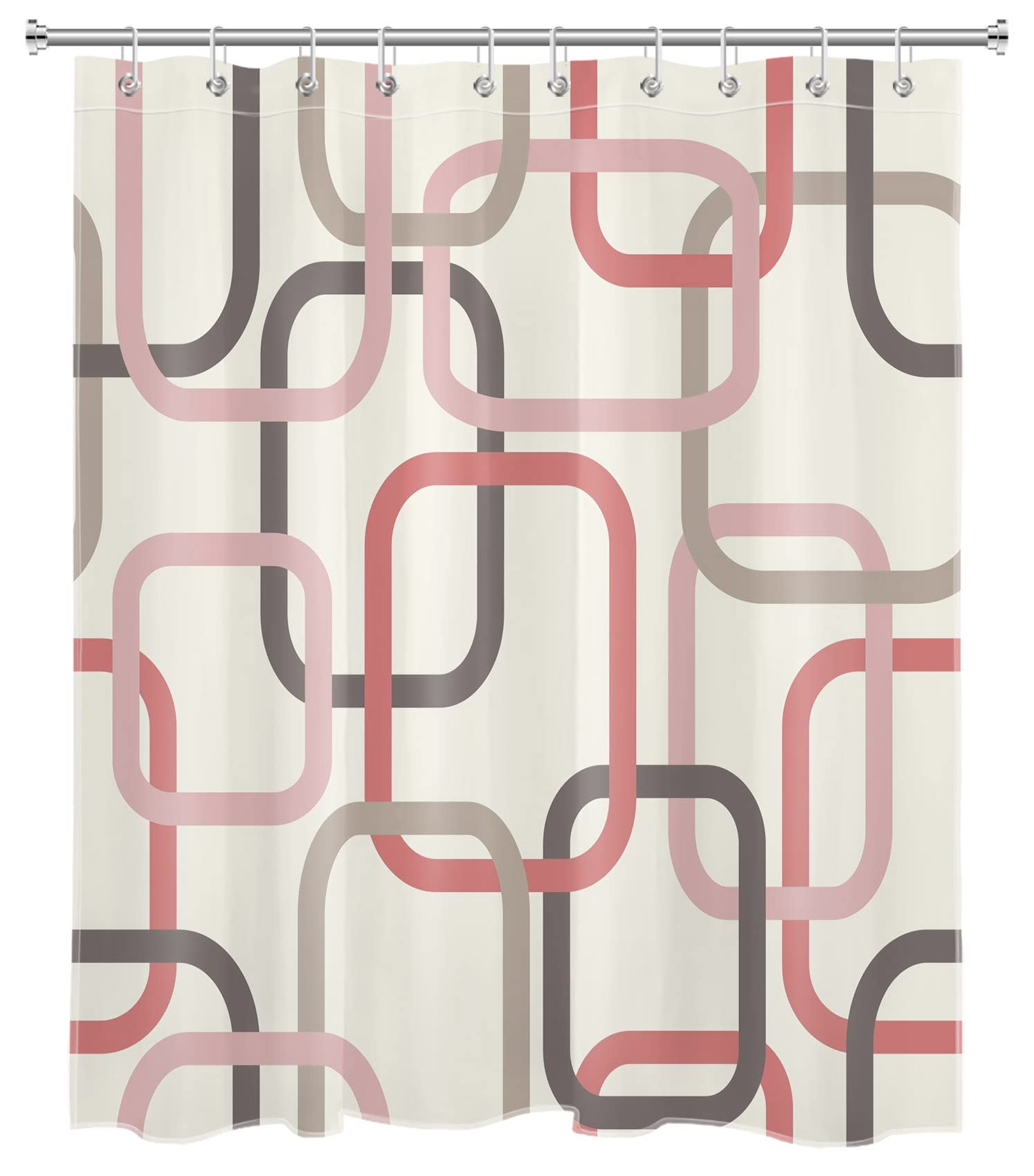 HVEST Modern Geometric Shower Curtain - Grey & Pink Bathroom Decor with Hooks, Waterproof Polyester Fabric Bath Curtain 60x72 Inches for Stylish Home & Apartment Bathroom Upgrade