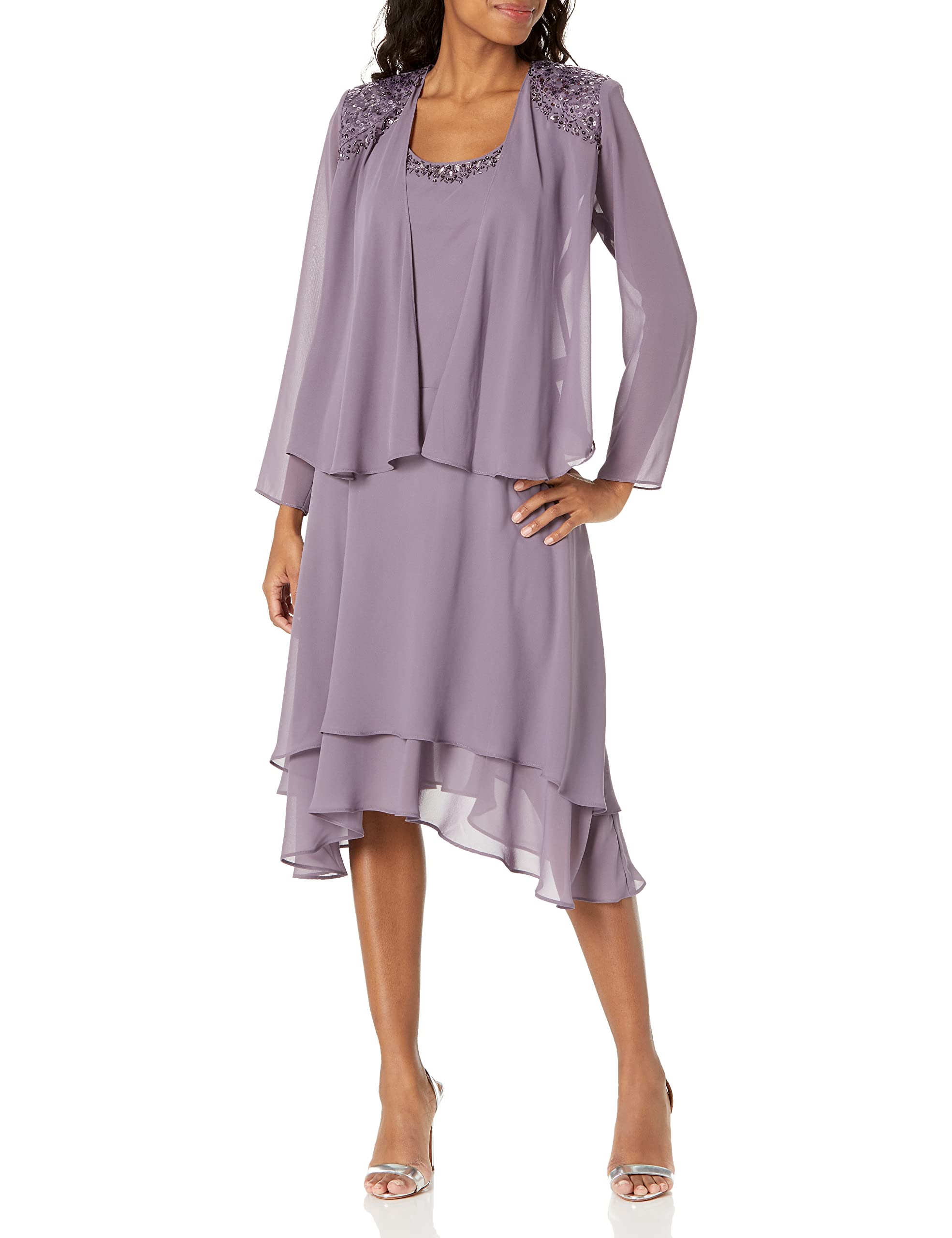 Elegant Embellished Neckline & Shoulder Mother of the Bride Dress for Women - Wedding Guest Formal Gown (Petite & Regular Sizes) | Perfect for Weddings, Receptions, and Special Occasions