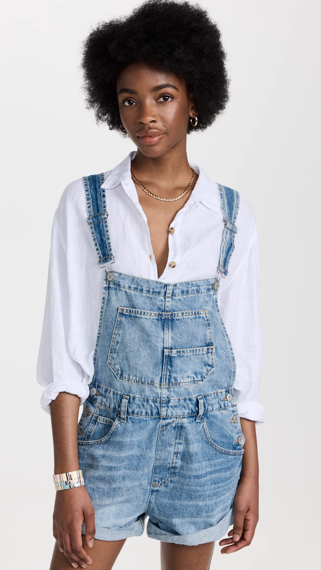 Free People Women's Ziggy Shortalls - Denim Overalls for Women, Casual Jumpsuit Romper with Adjustable Straps | Perfect for Summer Outfits, Music Festivals & Boho Style