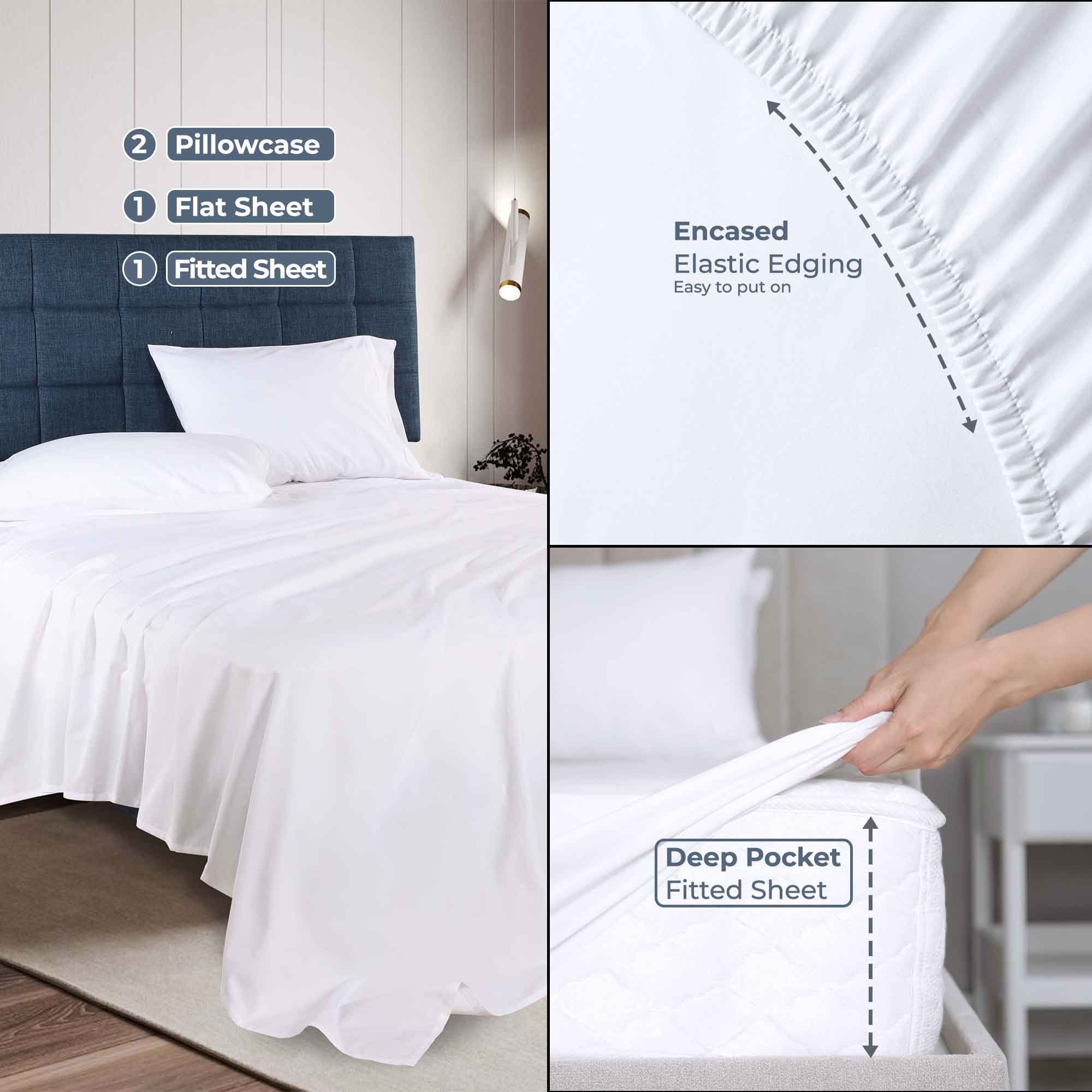 Gina Organic Cotton 300 Thread Count Percale Deep Pocket Bed Sheet Set - Queen Size, Breathable & Hypoallergenic for Comfortable Sleep - Perfect for Master Bedroom, Guest Room & Dorm Essentials