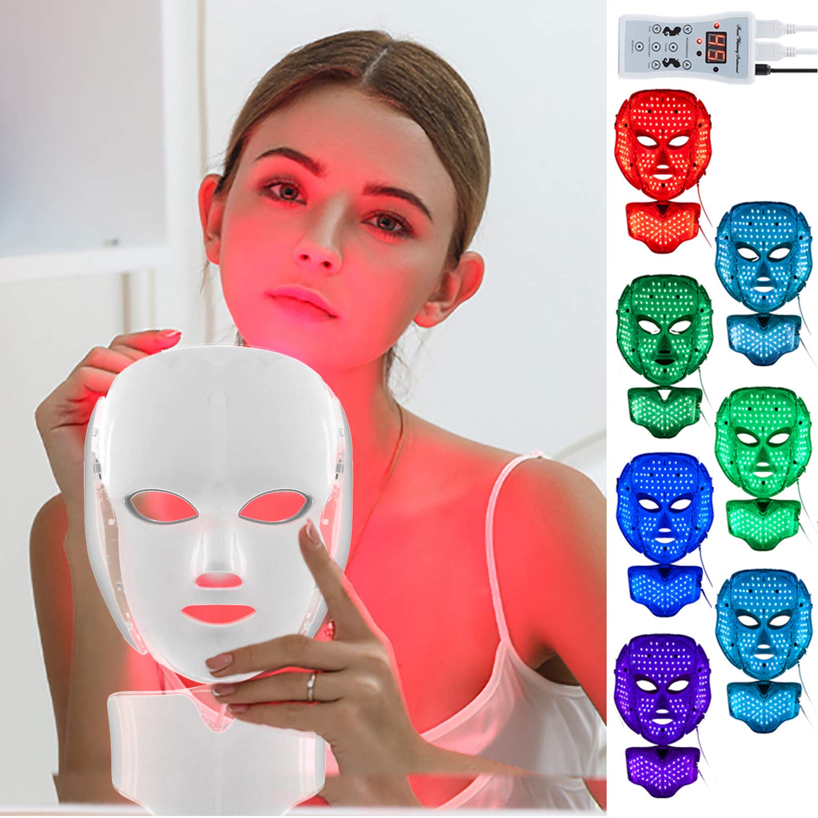 7-Color LED Face Mask for Acne & Skin Therapy - Photon Light Therapy Mask with Proven Results (White) | At-Home Facial Treatment & Anti-Aging Skincare
