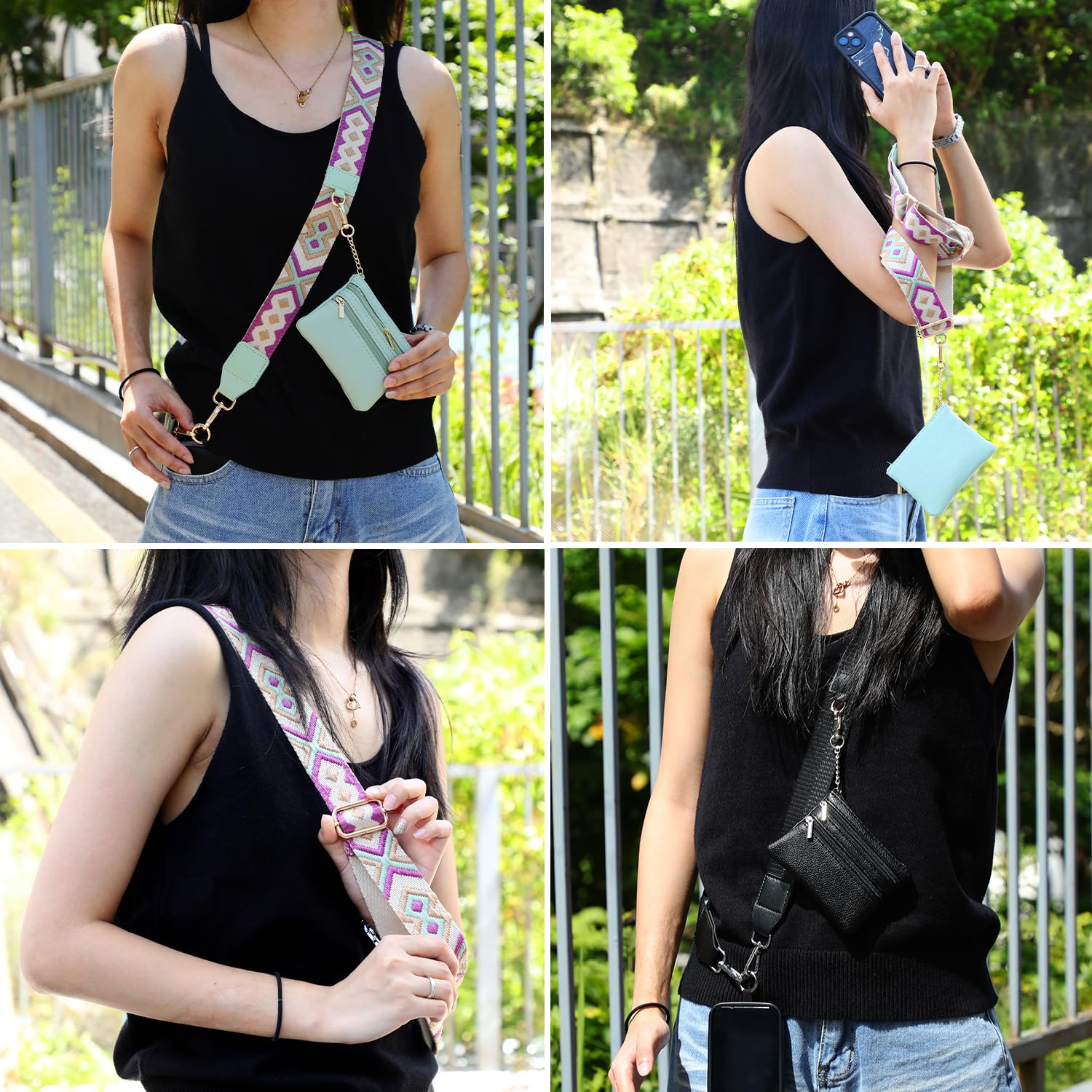 Adjustable Crossbody Phone Strap with Zippered Wallet Pouch - Green | Secure Hands-Free Phone Holder for Travel, Shopping & Outdoor Activities