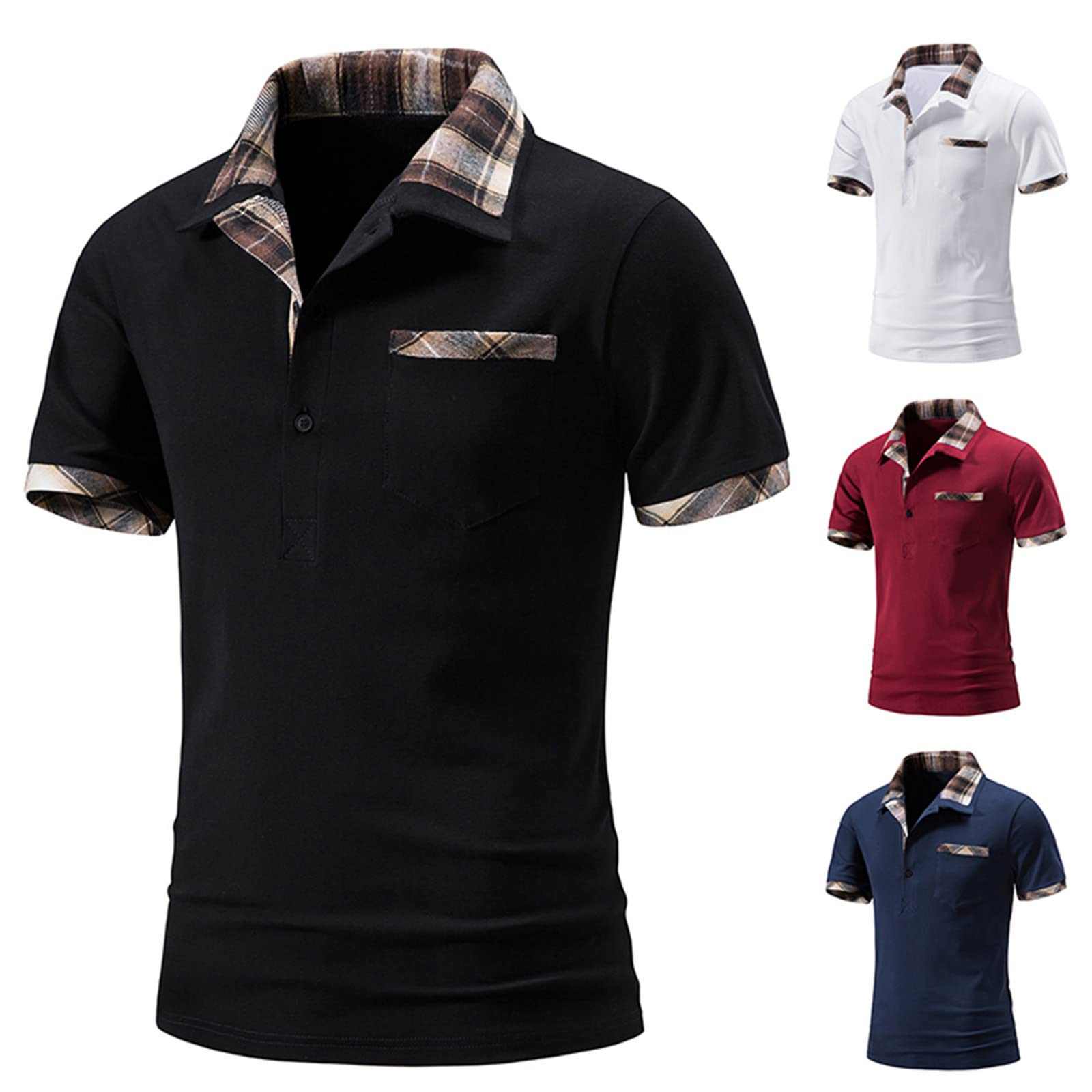 Stylish Men's Plaid Turndown Collar Button-Down Shirt - Slim Fit Short Sleeve Casual Top with Pocket | Perfect for Office, Date Night & Summer Outings