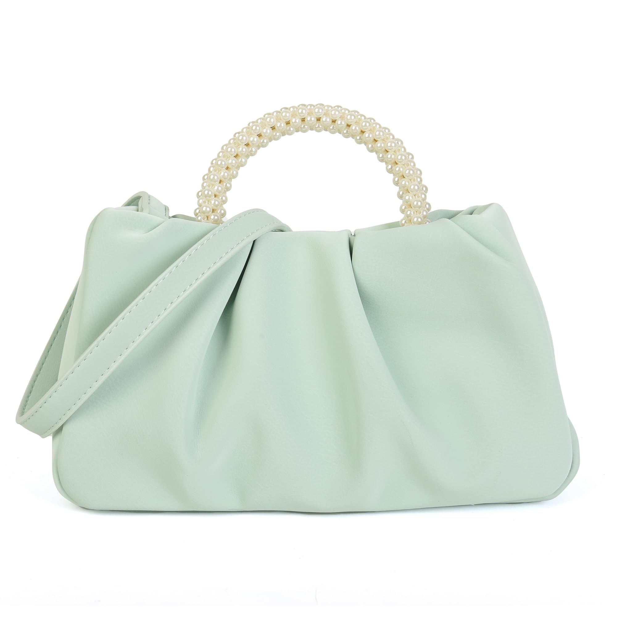 Valleycomfy Women's Evening Clutch Pearl Purse - Soft Leather Ruched Crossbody Shoulder Bag for Party, Wedding & Special Occasions | Elegant Accessory for Date Night, Prom & Formal Events
