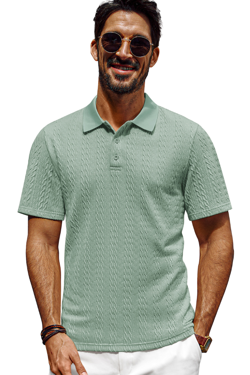 Men's Textured Polo Shirt - Short Sleeve Lapel Collar Button Up Shirt for Casual & Business Wear - Perfect for Office, Golf & Summer Outings