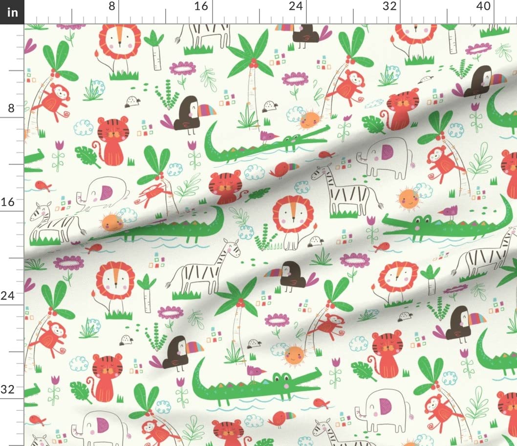 Safari Animal Print Cotton Poplin Fabric by The Yard - Bird, Fish, Tree, Jungle, Lion, Zebra, Monkey, Alligator Design for Sewing, Quilting, Dresses & DIY Crafts - Perfect for Home Decor, Upholstery, and Fashion Projects