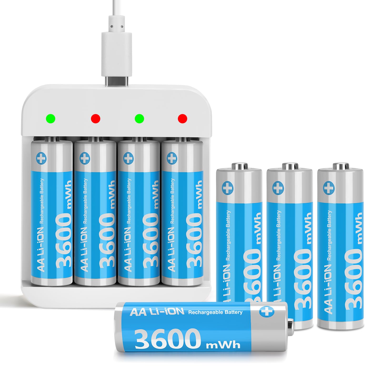 8 Pack Rechargeable AA Lithium Batteries 1.5V 3600mWh - Fast Charging Li-ion Double A Batteries for Blink Cameras, Wireless Keyboards, Game Controllers & Smart Home Devices - Long Lasting Power with 2H Quick Charge (4 Independent Slots)