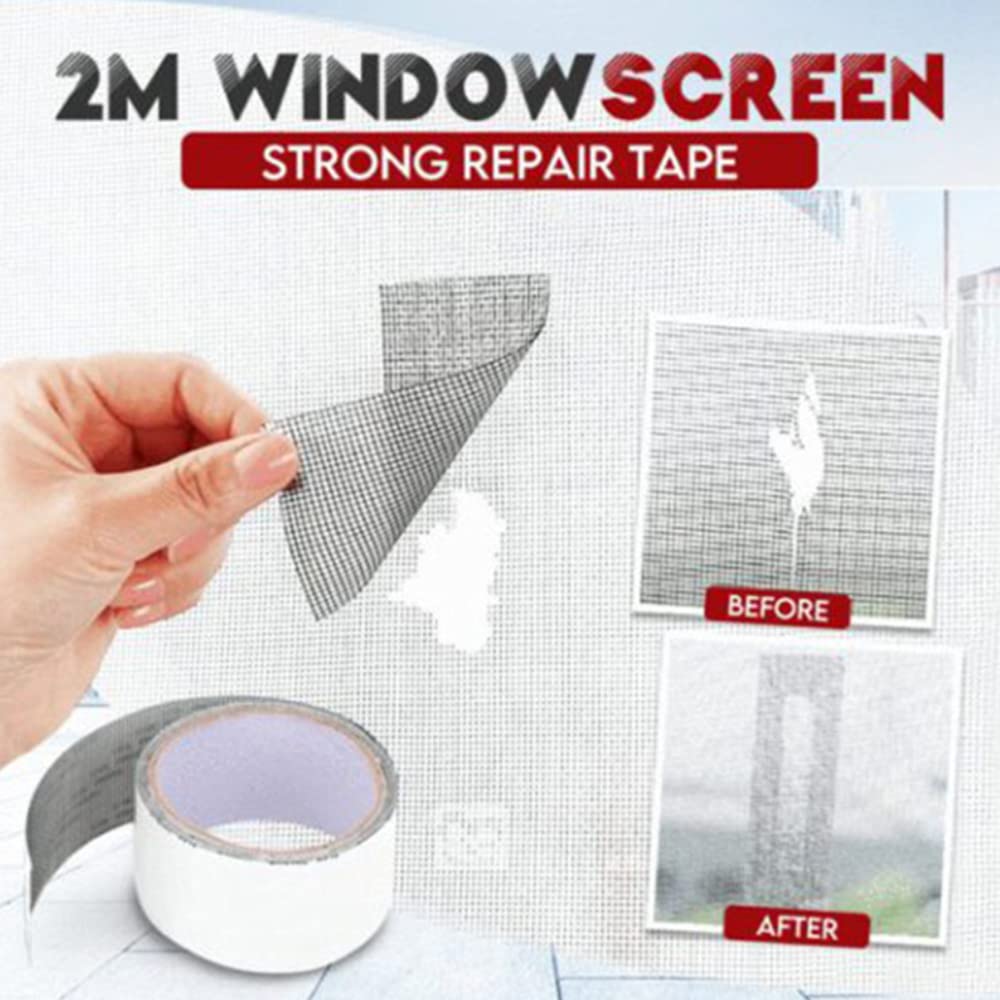 Window Screen Repair Tape - Self-Adhesive Waterproof Fiberglass Mesh Tape 2cm x 2m (Grey) - Fix Holes in Window & Door Screens, Patio Screens, and RV Screens - Durable & Weatherproof Solution