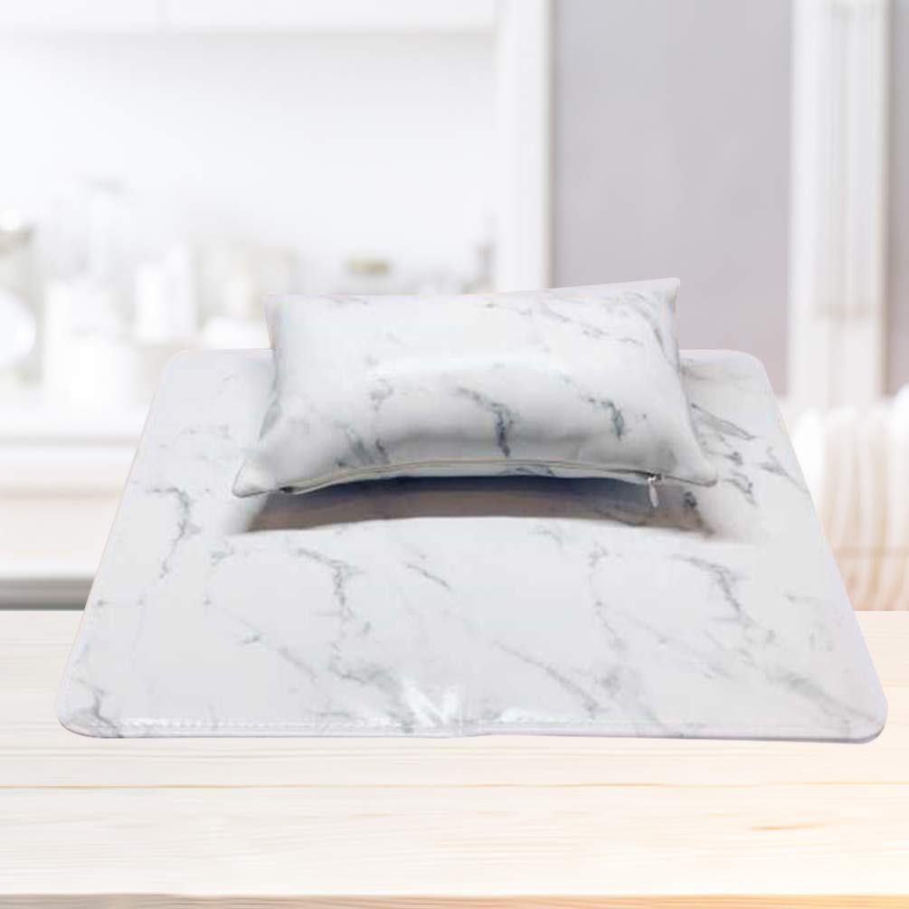 EXCLUZO Nail Hand Rest Cushion - Salon Hand Holder & Arm Support Pillow for Manicure, Pedicure & Nail Art - Comfortable White Marbling Design - Perfect for Nail Salons, Home Spa & Professional Nail Technicians