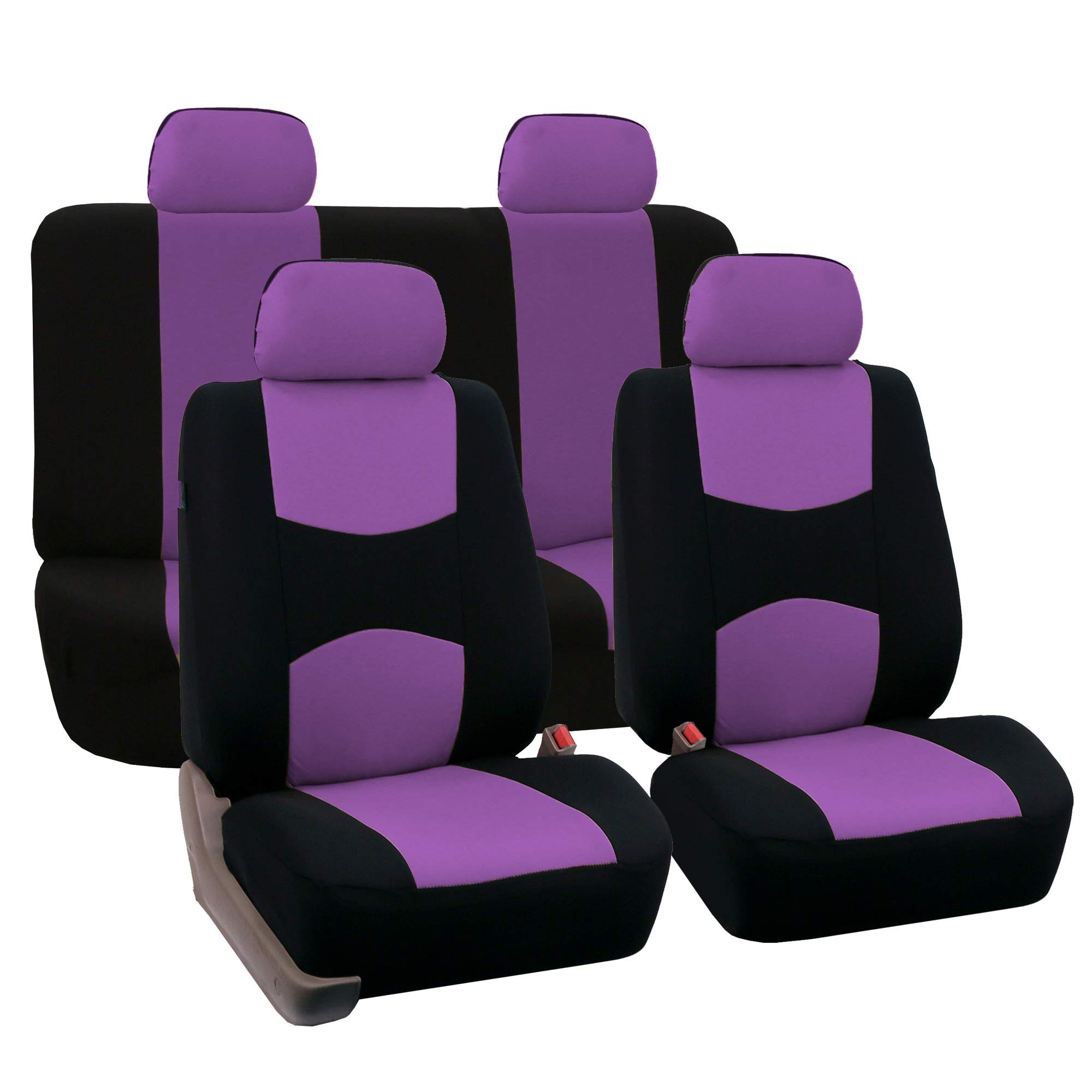 FH Group Universal Car Seat Covers Full Set - Breathable Cloth Seat Protectors for SUV, Sedan & Van | Front Low Back & Solid Back Design | Machine Washable Purple Auto Accessories | Perfect for Daily Commute, Road Trips & Family Travel