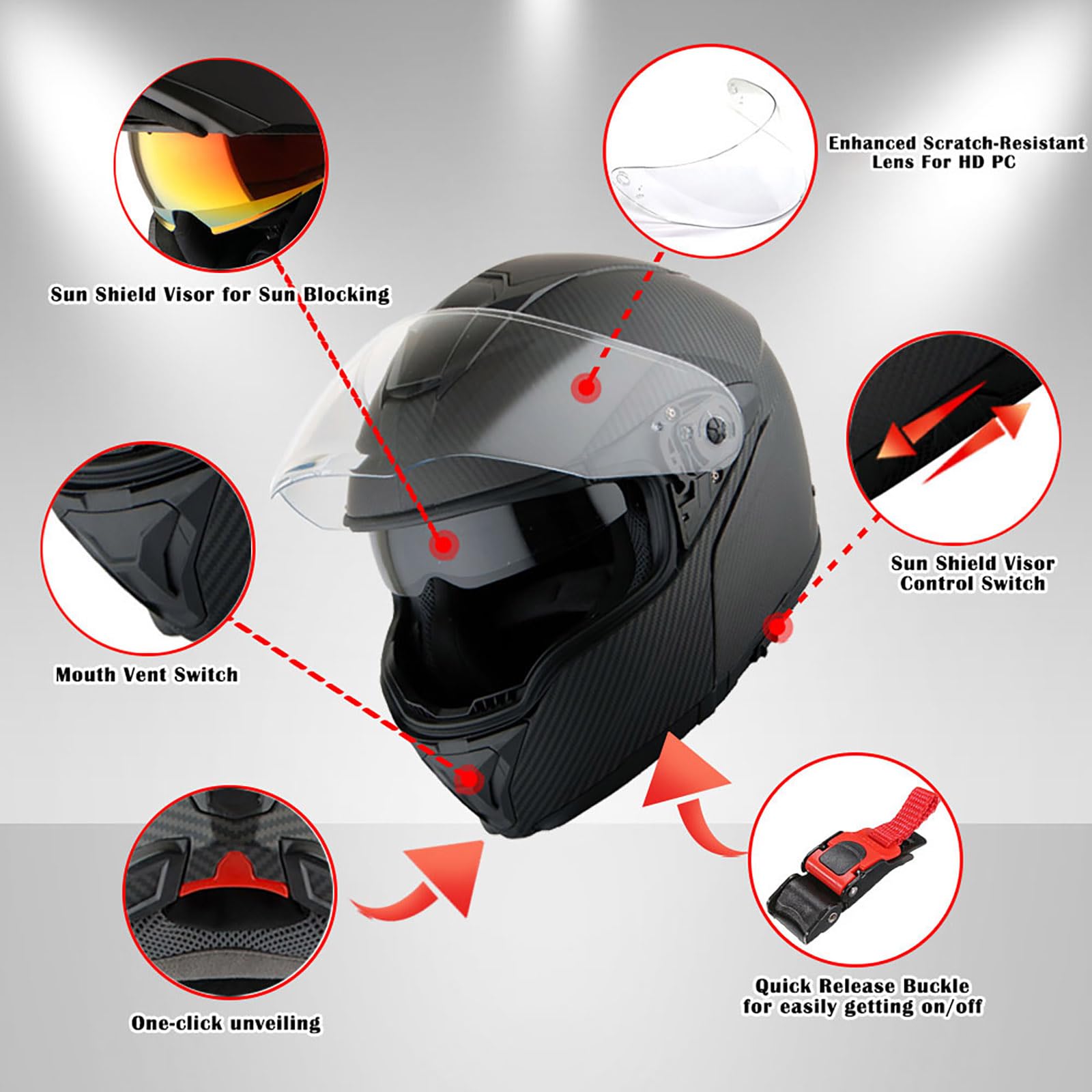 Martian Genuine Carbon Fiber Modular Flip-Up Full Face Motorcycle Helmet - DOT Approved for Motocross & Dual Sports (Black) | Perfect for Street Riding, Racing & Adventure Tours