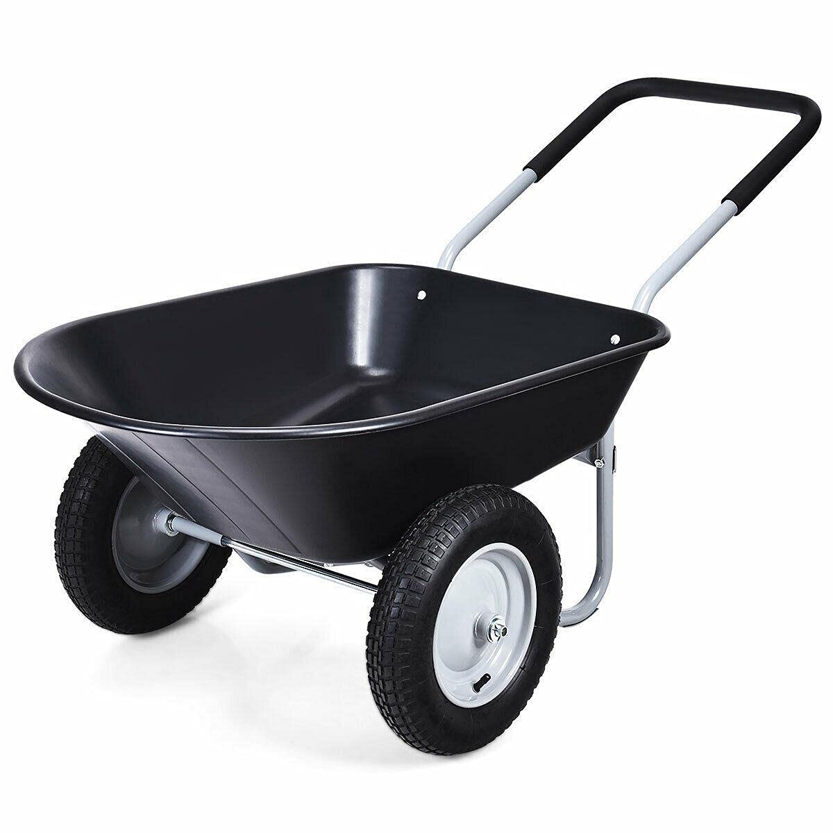 Heavy-Duty 2-Tire Wheelbarrow Garden Cart with Black Fabric - Durable Yard Wagon for Gardening, Landscaping, Patio & Outdoor Use - Perfect for Soil, Mulch, Leaves Transport & Home Improvement Projects