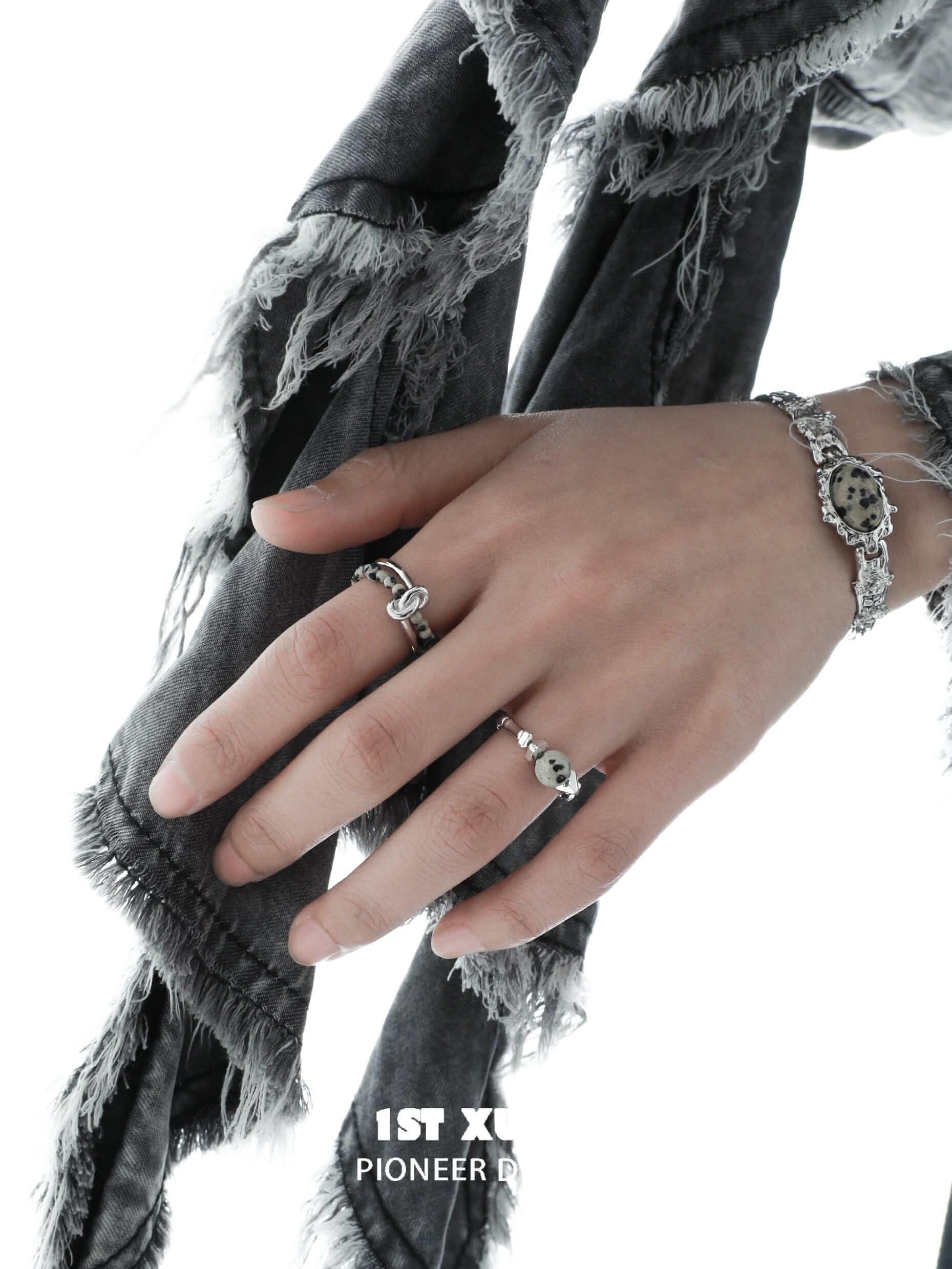Stone Age S925 Sterling Silver Speckled Stones Open Ring for Women - Trendy Minimalist Jewelry for Everyday Wear, Gift Giving & Boho Fashion