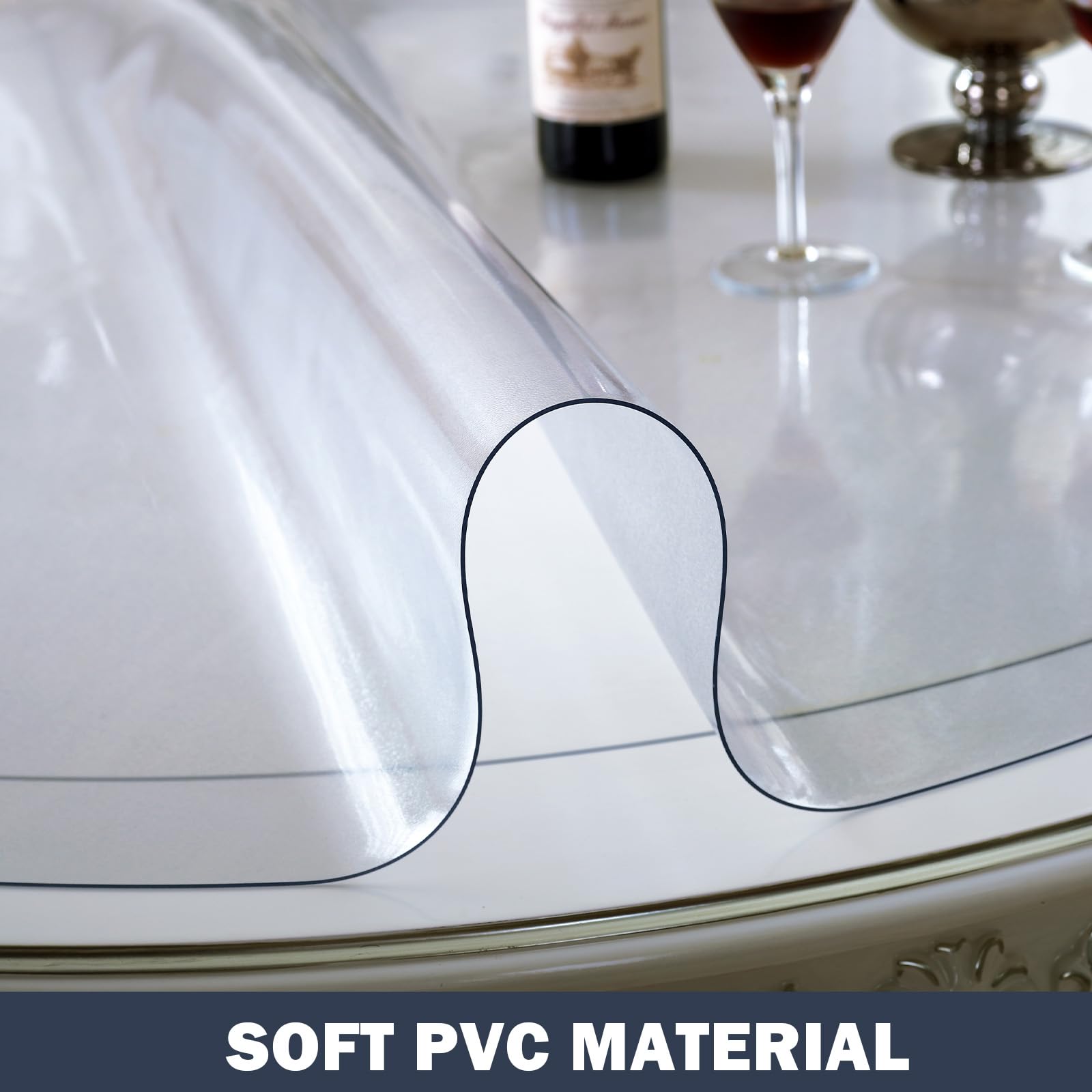 LovePads 1.5mm Thick Frosted Round Table Cover Protector - 72 Inch Durable PVC Plastic Table Pad for Dining Room, Outdoor Events, and Party Decorations