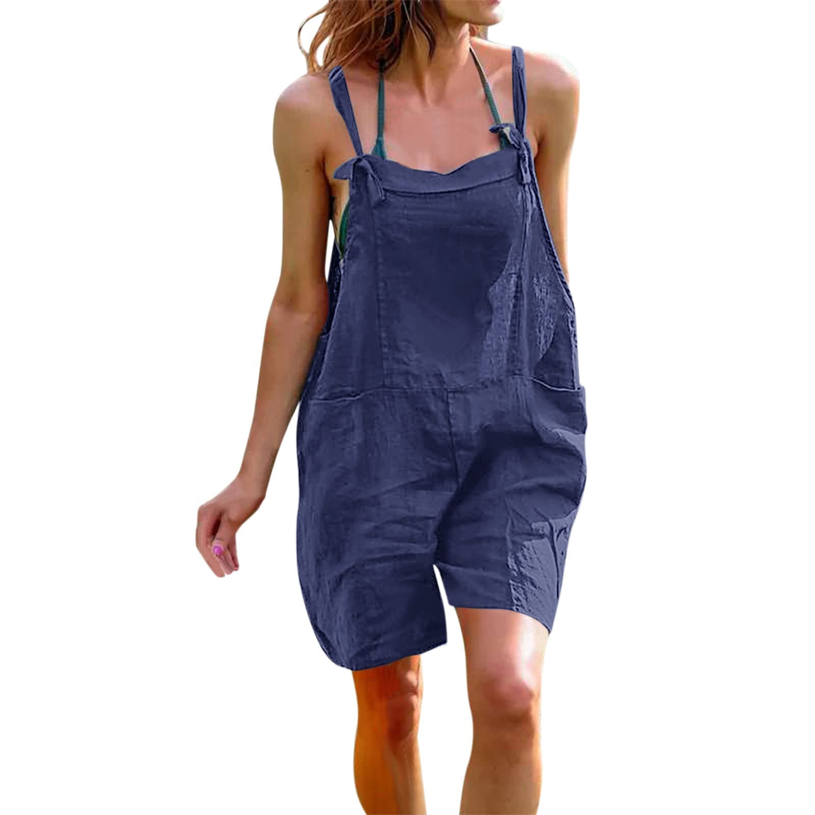 FAVIPT Women's Sleeveless Floral Shorts Overalls - 2022 Casual Spaghetti Strap Romper Jumpsuit with Pockets | Perfect for Beach Outings, Summer Vacations & Casual Streetwear