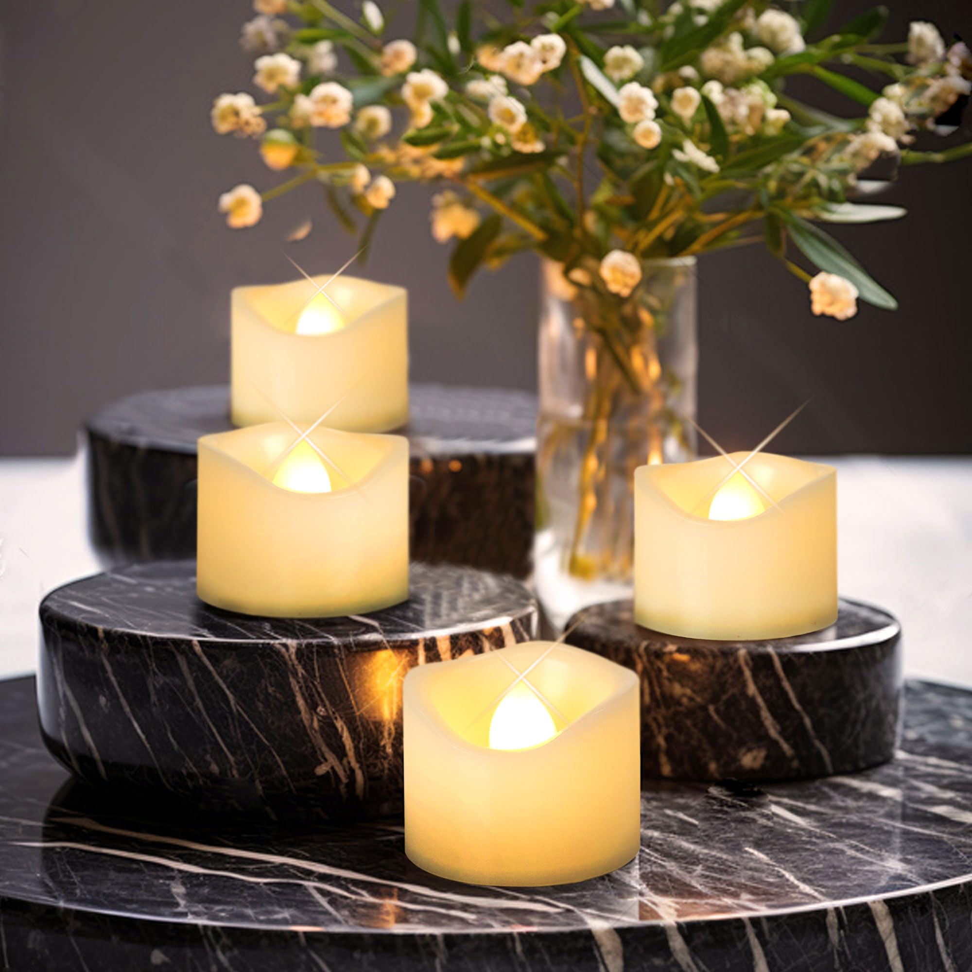 Battery Operated Flameless LED Tea Lights - 6 Pack Small Flickering Electric Votive Candles for Halloween, Christmas, Weddings & Home Decor | Safe Fake Candles for Pumpkin, Table Centerpieces & Party Decorations
