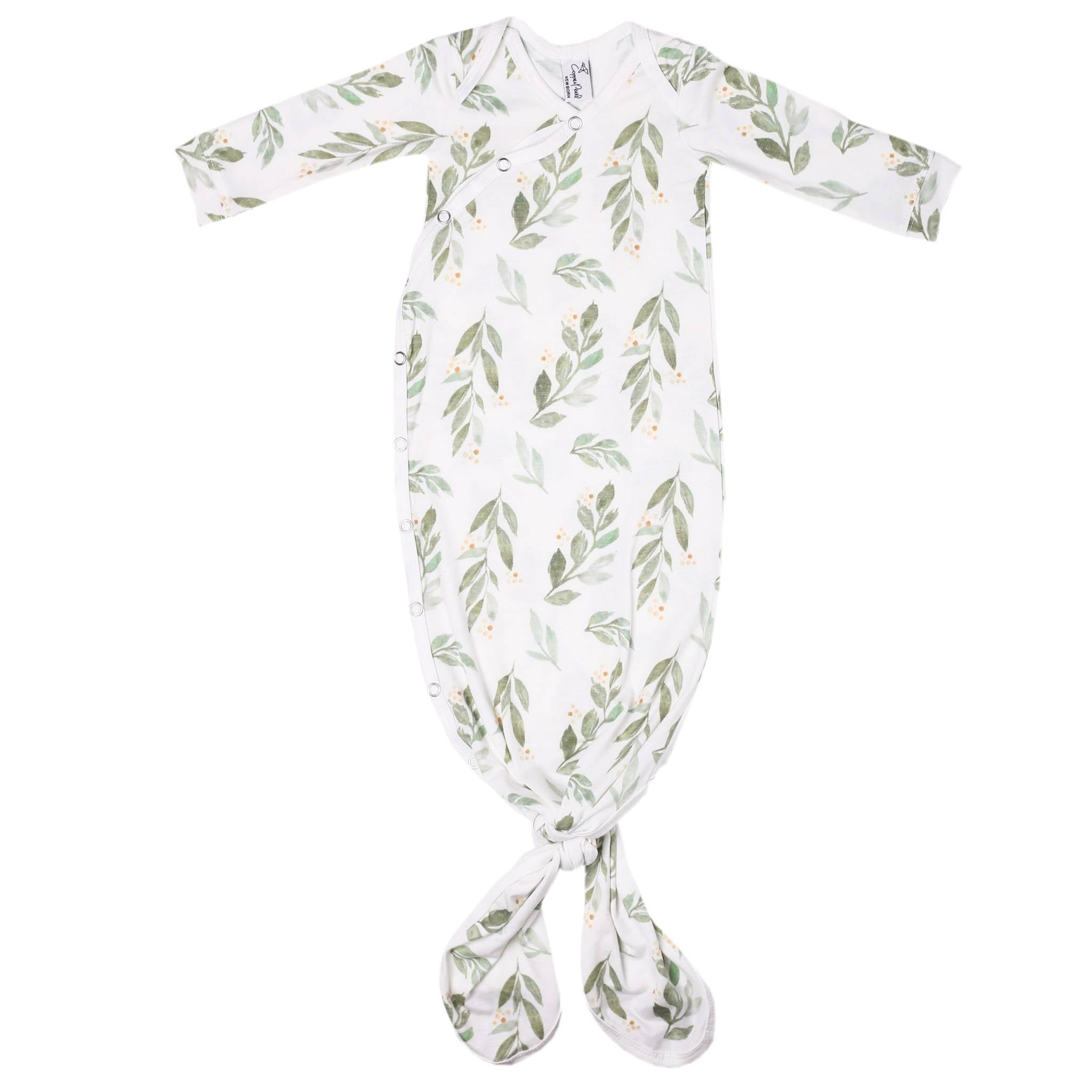 Newborn Baby Knotted Gown - Soft Cotton Sleepwear for Infants 0-3 Months | Perfect for Hospital, Home & Photo Shoots | Fern Print Design