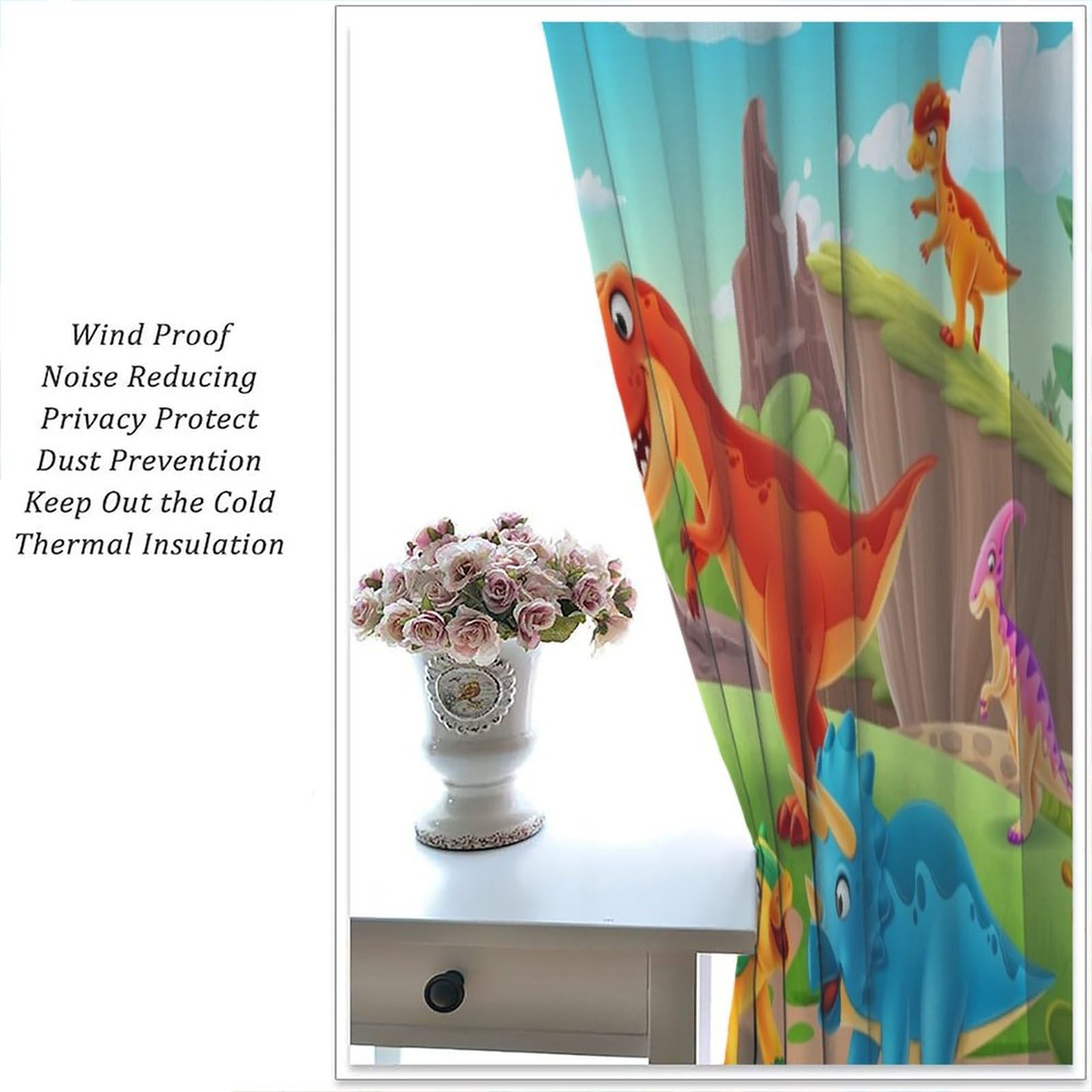 Dinosaur Curtains for Kids Room - Cartoon Dino Print Window Drapes 84x84 Inch | Boys Bedroom Decor with Safari Animal Theme | Perfect for Nursery, Playroom & Living Room