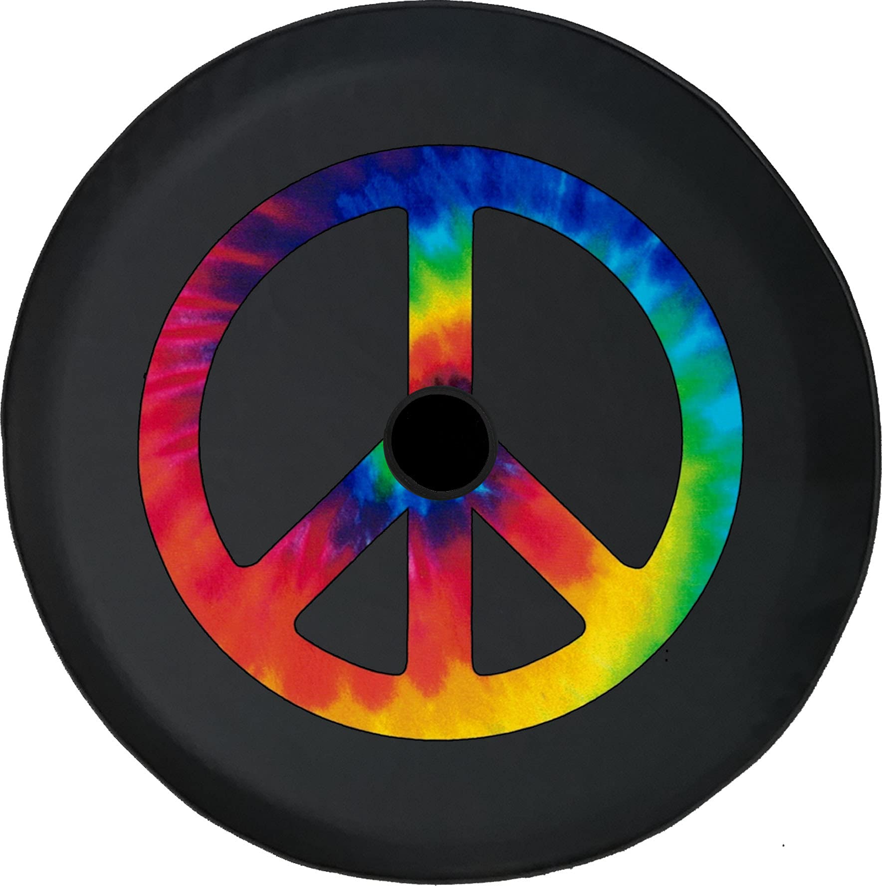 Tie Dye Peace Sign Hippie Style 33-Inch Black Spare Tire Cover with Backup Camera Hole | Universal Fit for SUVs, Trucks & Jeeps | Waterproof & UV-Resistant for Outdoor Adventures & Road Trips