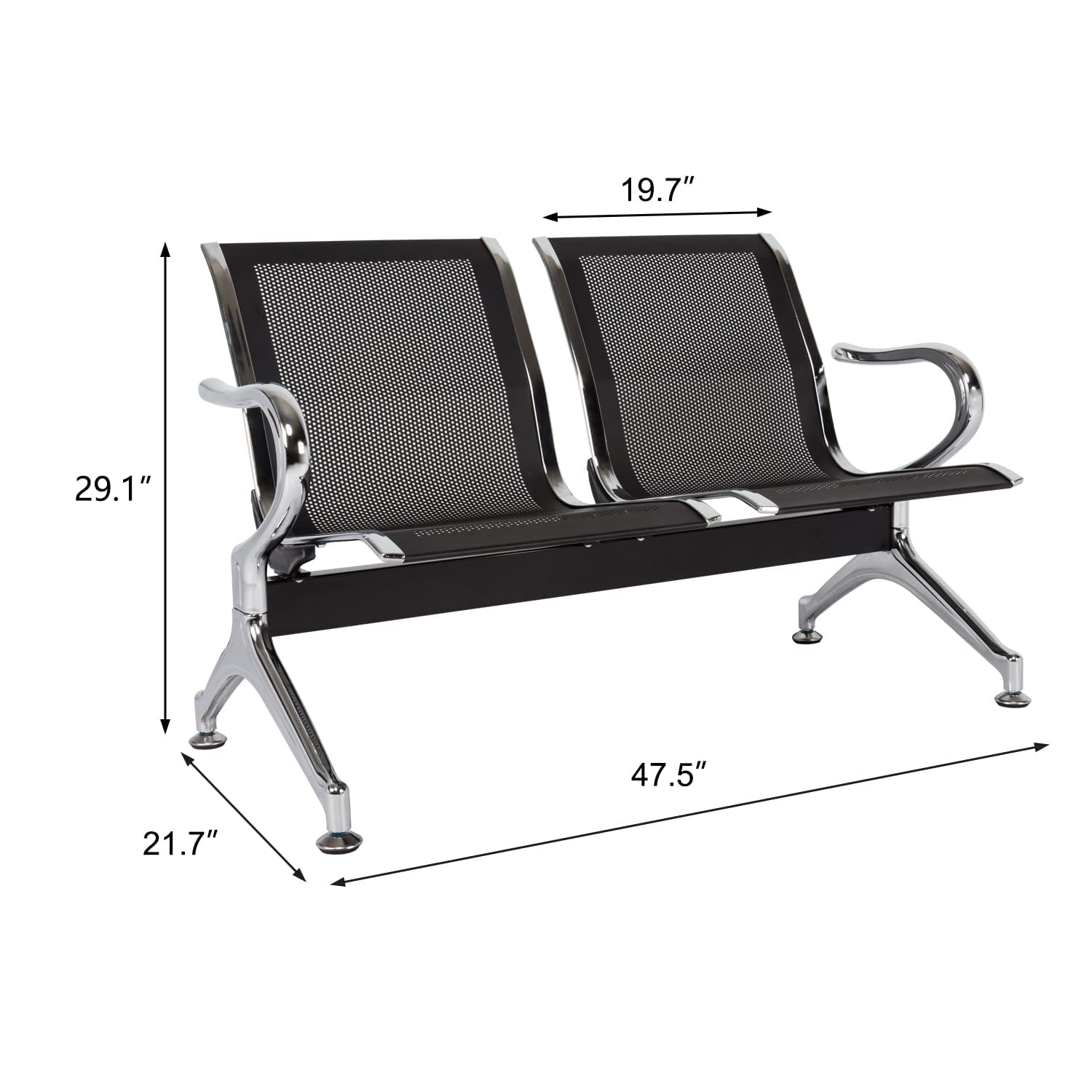 Kinsuite Heavy Duty Reception Chairs Set of 2 - Black Waiting Room Chairs for Office, Bank, Hospital & School - Durable 2-Seat Guest Chairs for Professional Spaces & High-Traffic Areas