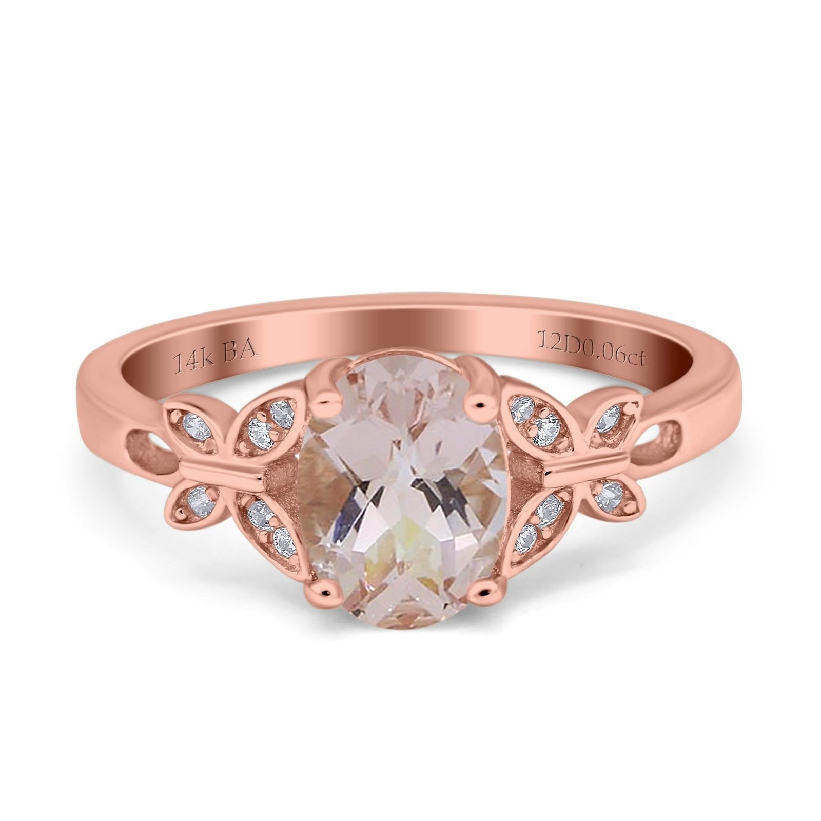 14K Gold 1.27ct Oval 8x6mm Butterfly Accent G SI Diamond Engagement Ring for Women - Elegant Wedding Band, Anniversary Gift, Promise Ring for Brides & Fiancées (Perfect for Proposals, Vow Renewals & Special Occasions)