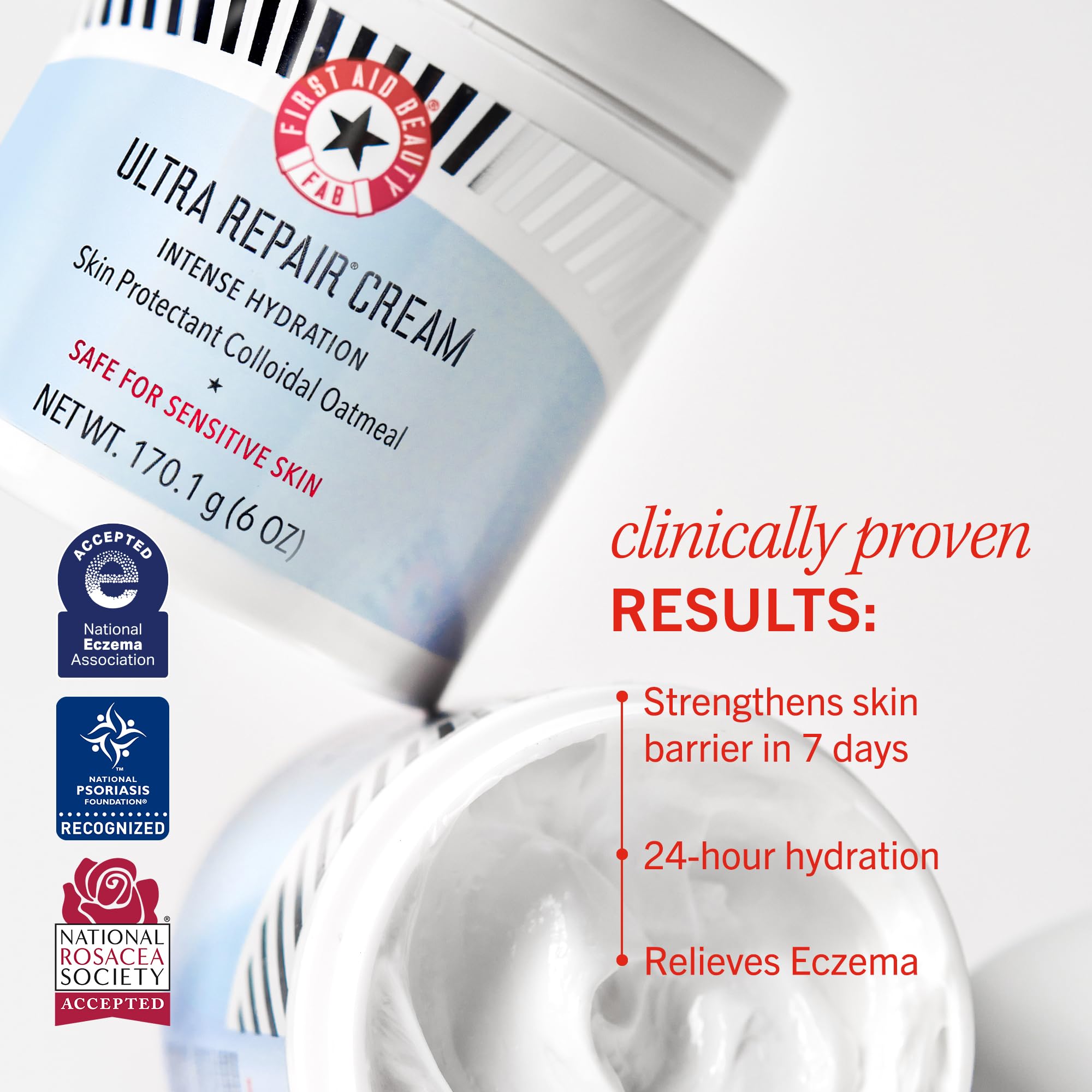 First Aid Beauty Ultra Repair Cream - Intense Hydration Colloidal Oatmeal Moisturizer for Face & Body | Clinically Proven to Strengthen Skin Barrier in 7 Days | Eczema Relief | 6 oz | Perfect for Dry, Sensitive Skin & Winter Care Routine