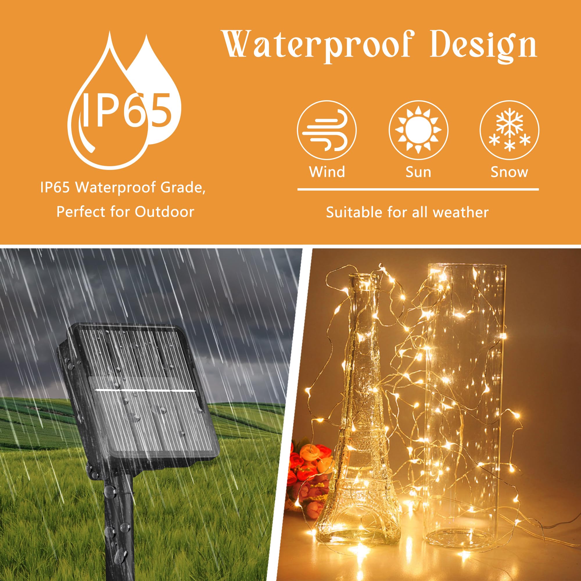200 LED 72Ft Solar Powered Outdoor String Lights - Waterproof Fairy Lights with 8 Lighting Modes for Patio, Garden, Tree, Christmas, Wedding & Party Decorations (Warm White) - Perfect for Backyard, Pergola and Landscape Lighting