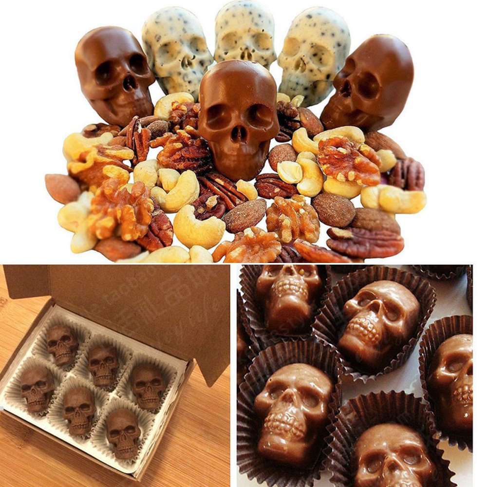3D Flexible Silicone Skull Ice Cube Molds - Set of 4 Giant Round Ice Cube Makers for Cocktails, Whiskey & Halloween Party Drinks - BPA Free Reusable Ice Tray for Home Bar & Themed Events