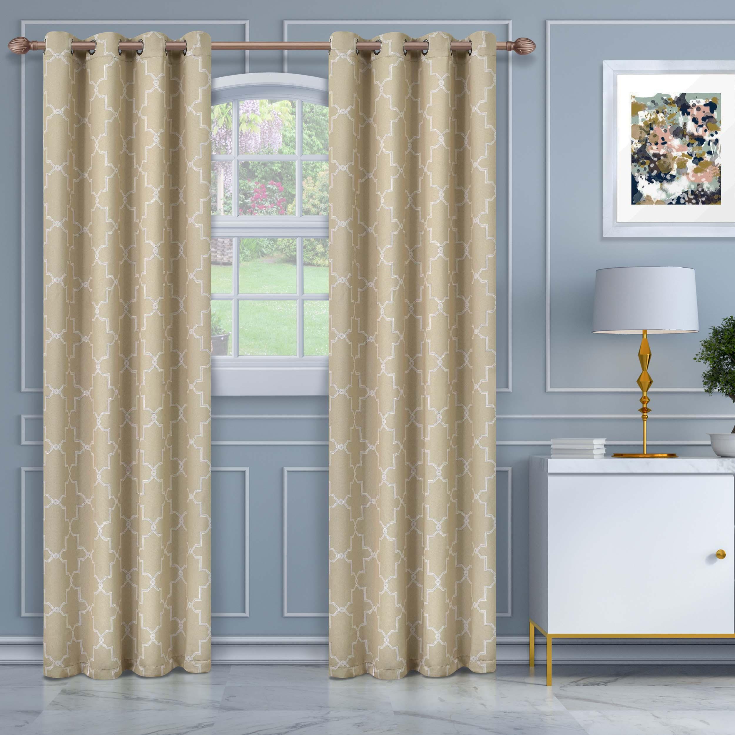 Imperial Trellis Grommet Blackout Curtains - Set of 2 Panels for Bedroom & Living Room Window Treatment, Noise Reducing & Thermal Insulated Drapes