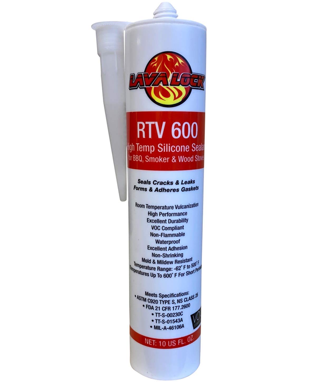 High-Temperature BBQ Smoker Gasket Adhesive - LavaLock RTV Red Silicone Sealant (10 oz, 600°F) - Perfect for Grills, Smokers, Ovens & Fireplace Repairs