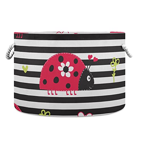 Ladybug Cotton Rope Storage Basket with Red Flowers - Baby Laundry Organizer, Kids Toy Storage, Blanket Basket & Glove Box - Perfect for Nursery, Playroom & Home Organization