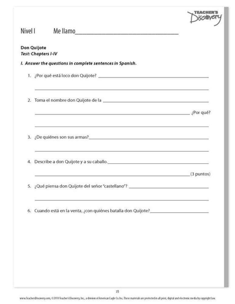 Teacher's Discovery Don Quixote Spanish Reader & Teacher's Guide - Beginner Spanish Learning Book for Classroom & Homeschool Education