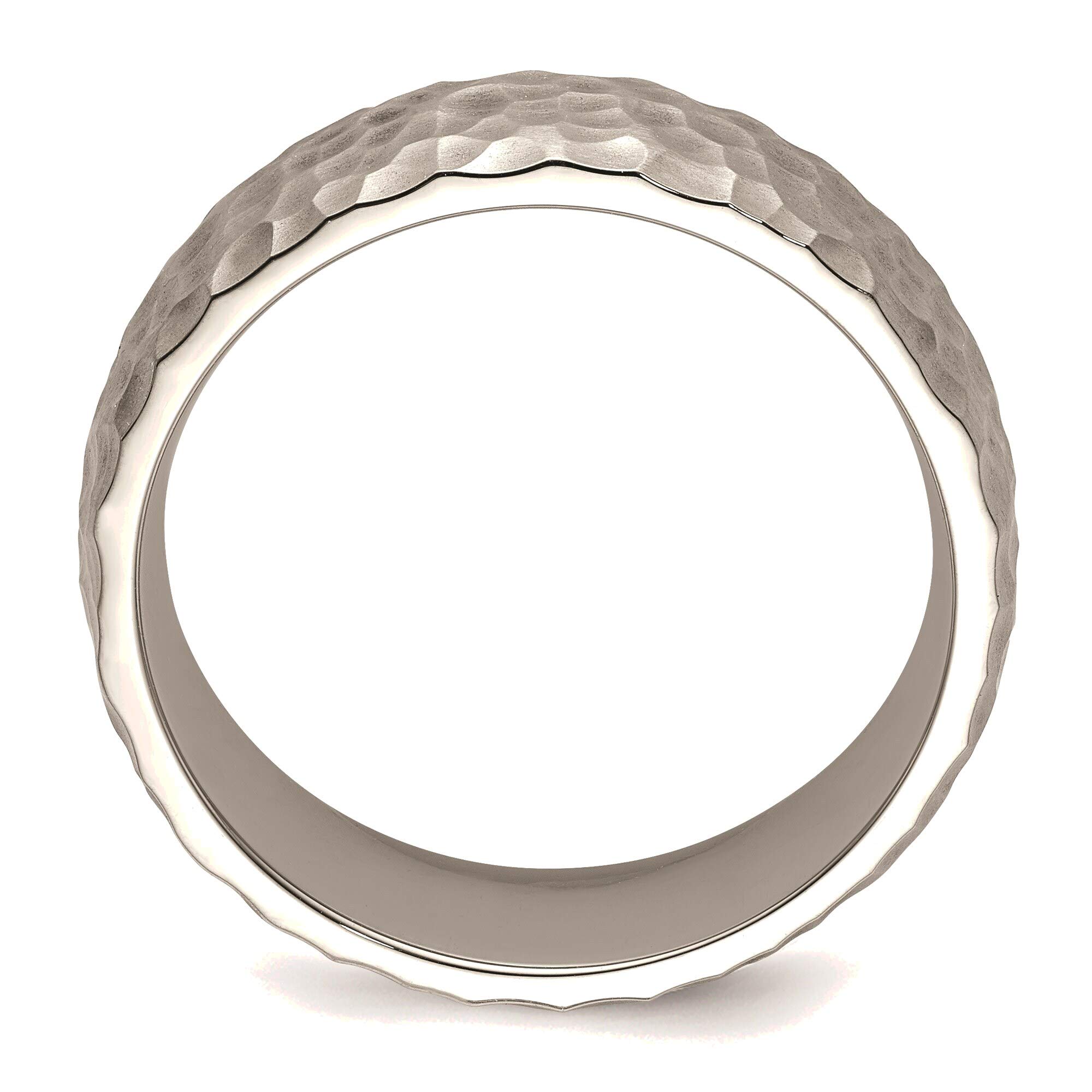 Bonyak Stainless Steel Hammered Band Ring - 7.5mm Brushed & Polished Finish - Size 9.5 - Durable Wedding Band, Anniversary Gift for Him/Her - Perfect for Everyday Wear & Special Occasions
