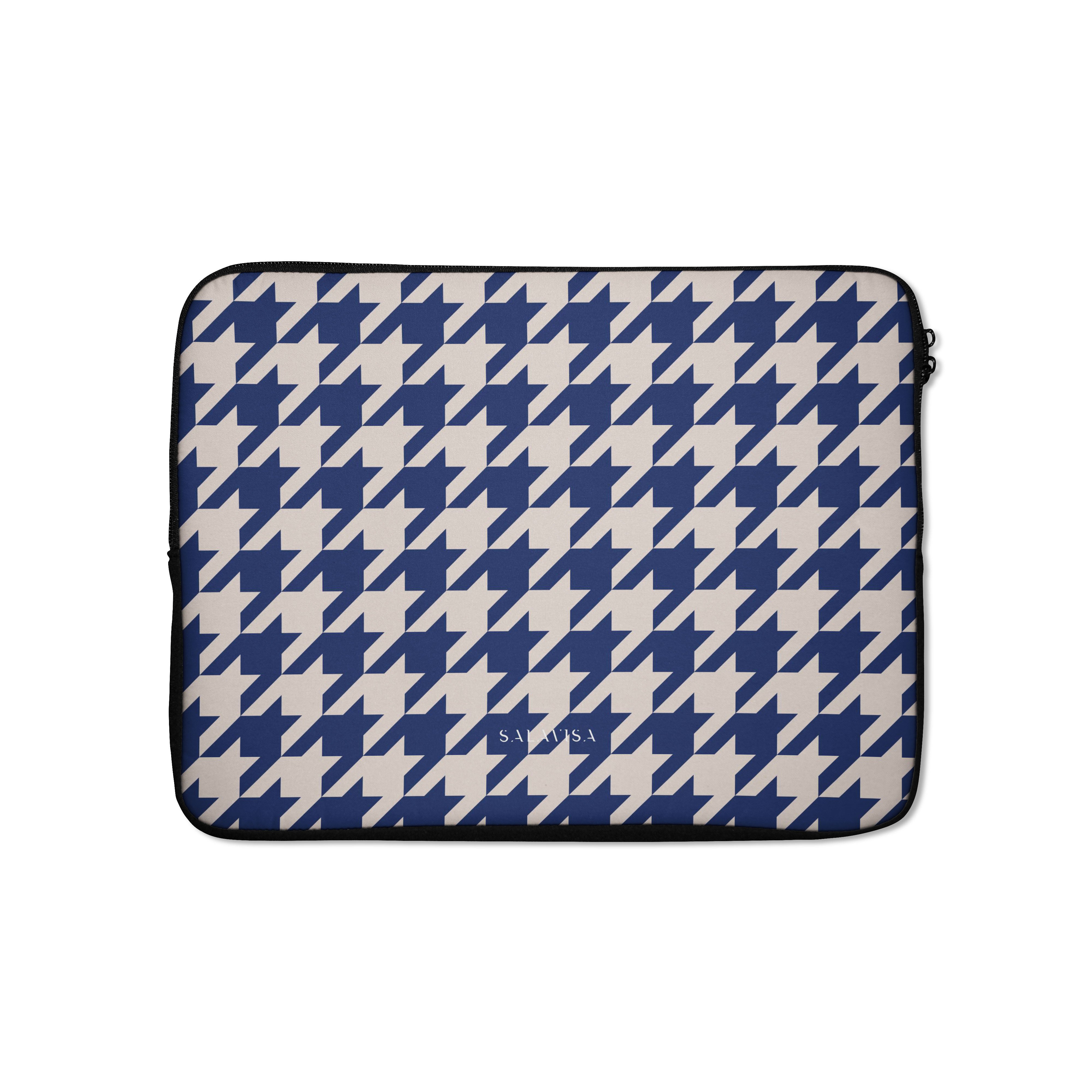 Stylish Blue Houndstooth Laptop Sleeve Case - Protective 13-15 Inch MacBook Pro/Air Cover - Perfect for Work, School & Travel Accessories