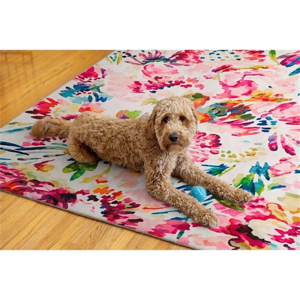 Linon Washable Gatlin Polyester 5'x7' Area Rug in Raspberry Red - Soft Non-Slip Living Room Rug for Bedroom, Dorm & Home Decor
