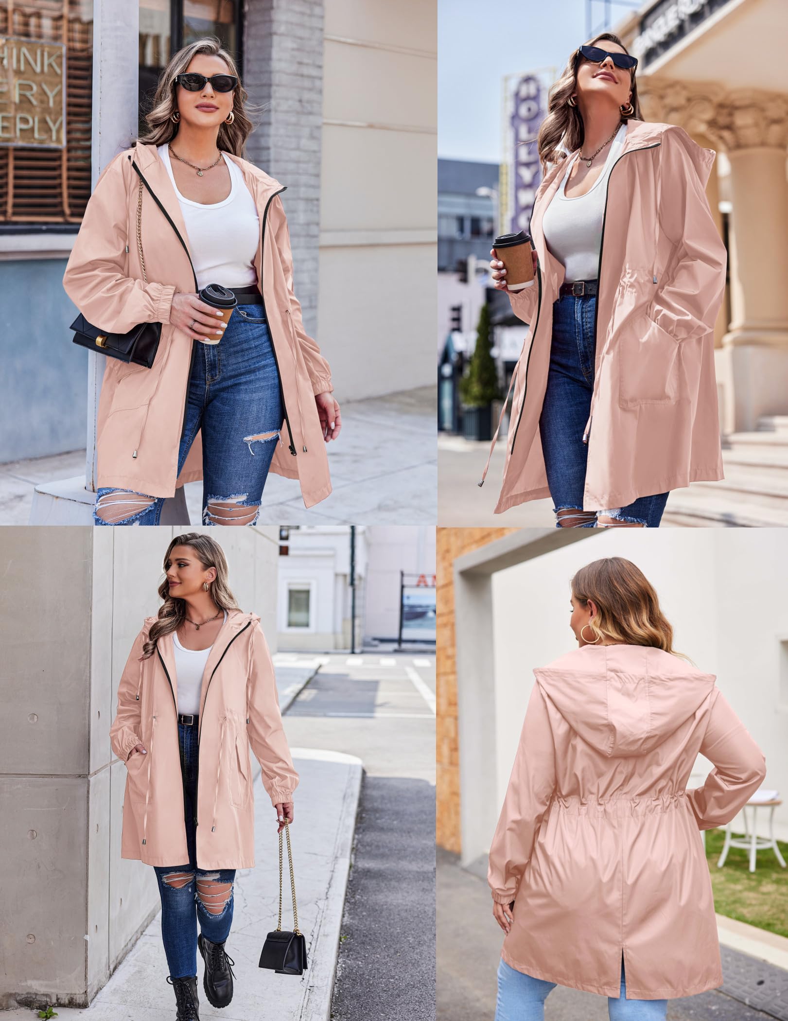 IN'VOLAND Women's Waterproof Rain Jacket Plus Size Long Raincoat Lightweight Hooded Windbreaker with Pockets for Outdoor Hiking, Commuting & Travel