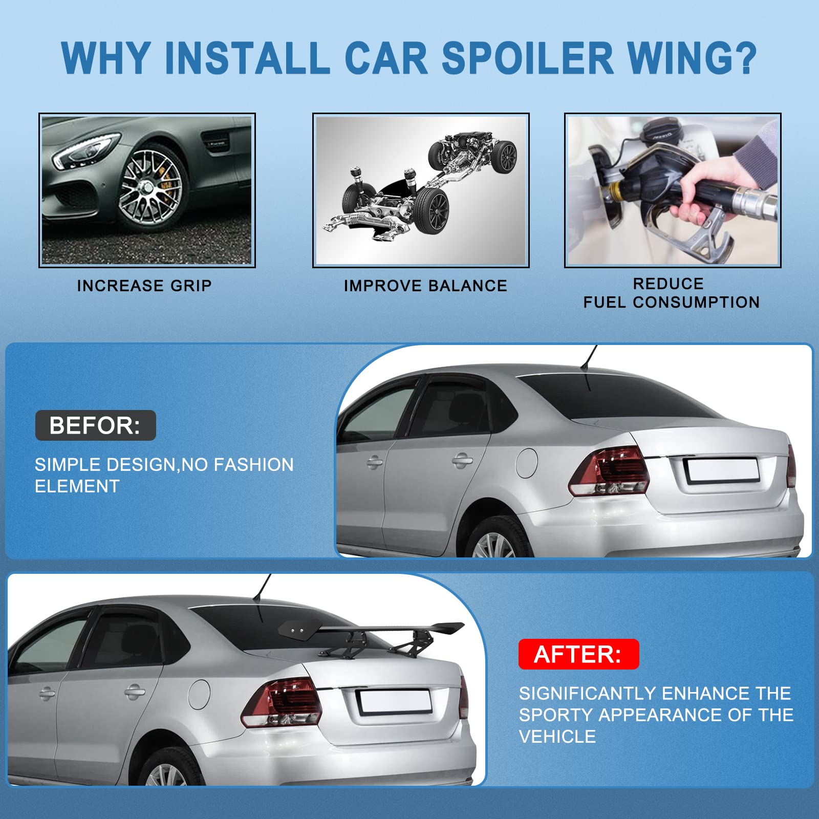 Universal Rear Trunk Lip Spoiler - Glossy Black Aluminum Car Spoiler for Most Vehicles | Enhances Aerodynamics & Sporty Style | Perfect for Sedans, Coupes & Hatchbacks