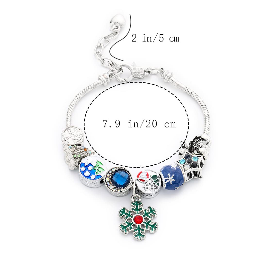 Uranian Christmas Bracelet - Silver Snowflake Adjustable Chain Bangle Charm Bracelet for Women | Perfect Holiday Gift for Christmas, Parties & Festive Occasions