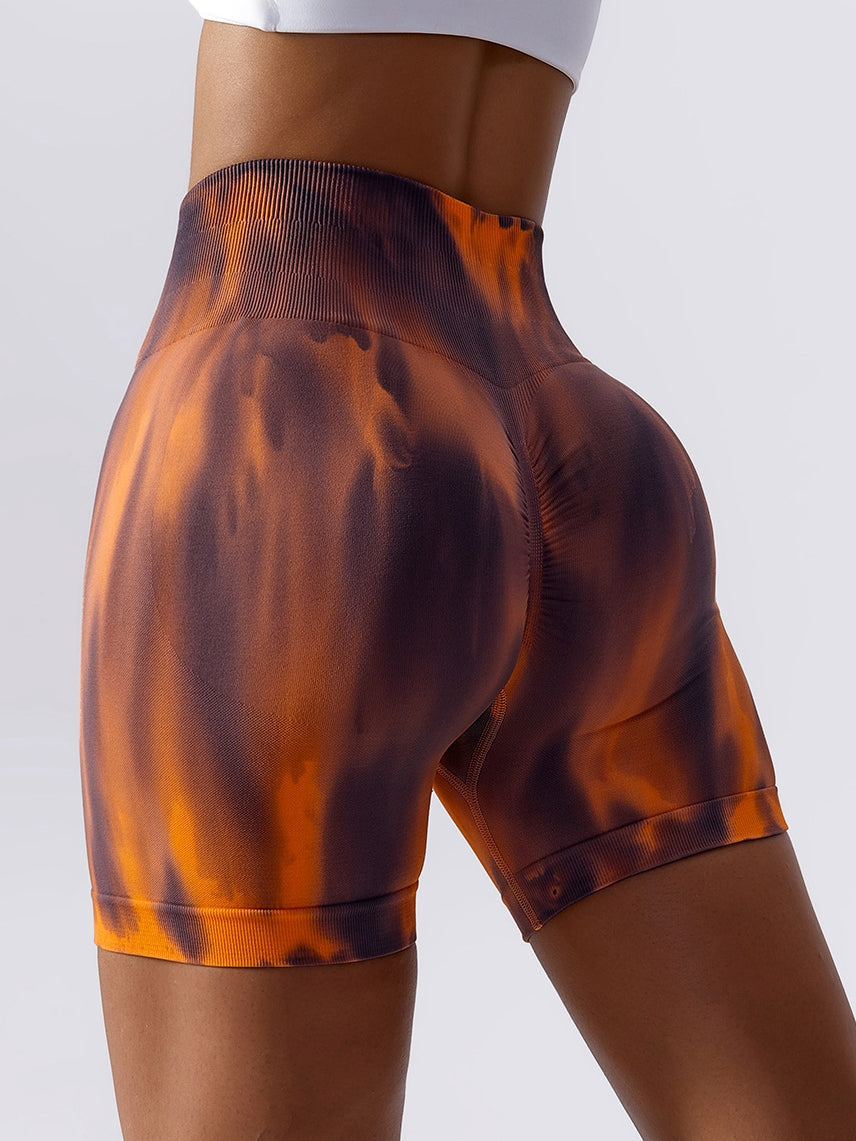 ZASUWA Women's Tie Dye Scrunch Butt Lifting Spandex Gym Shorts - High Waisted Workout Shorts for Yoga, Running & Fitness