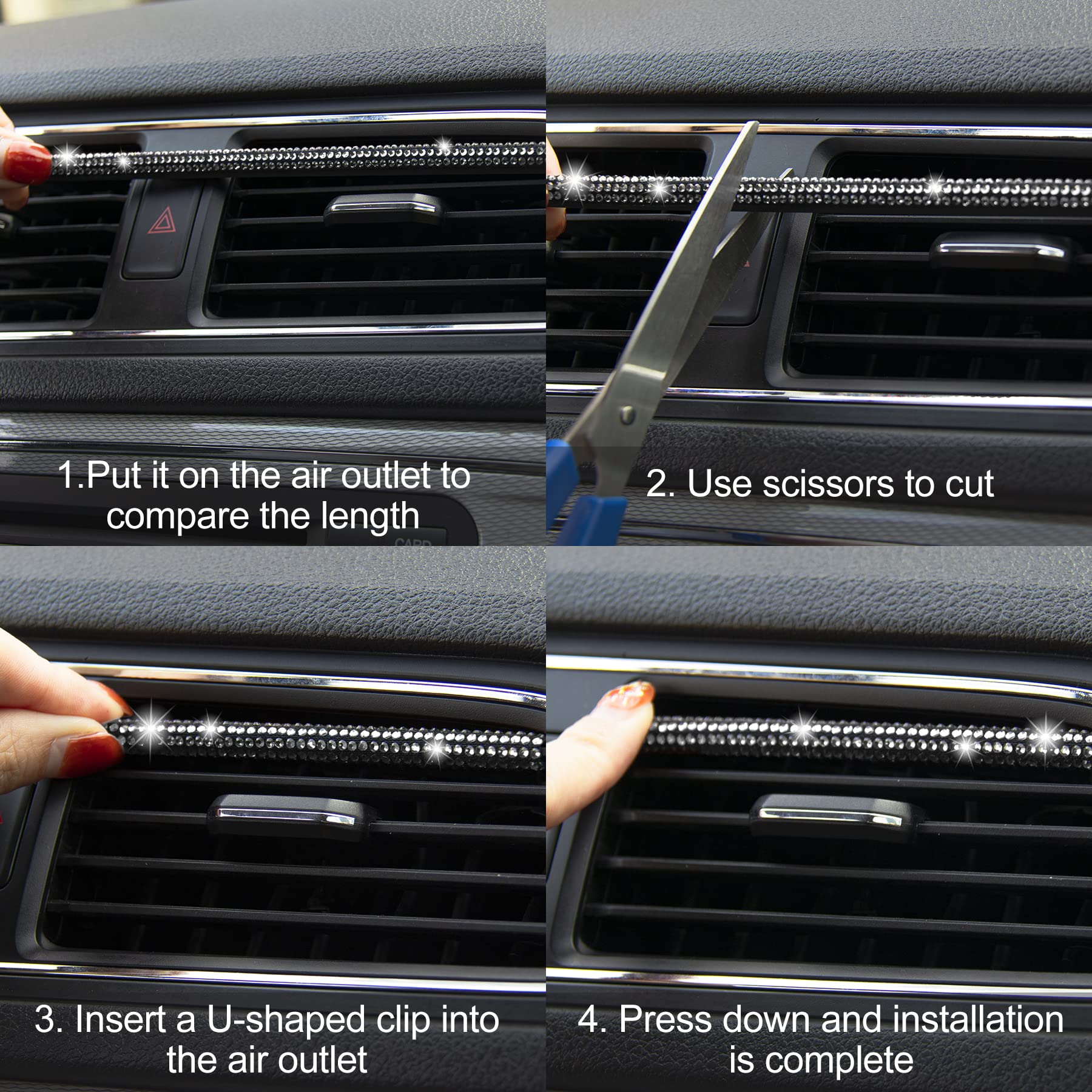 SINGARO 10-Piece Shiny Rhinestone Car AC Vent Decor - Stainless Steel & PVC Air Outlet Bling Strips (White) - Perfect for Car Interior Customization & Stylish Vehicle Upgrades
